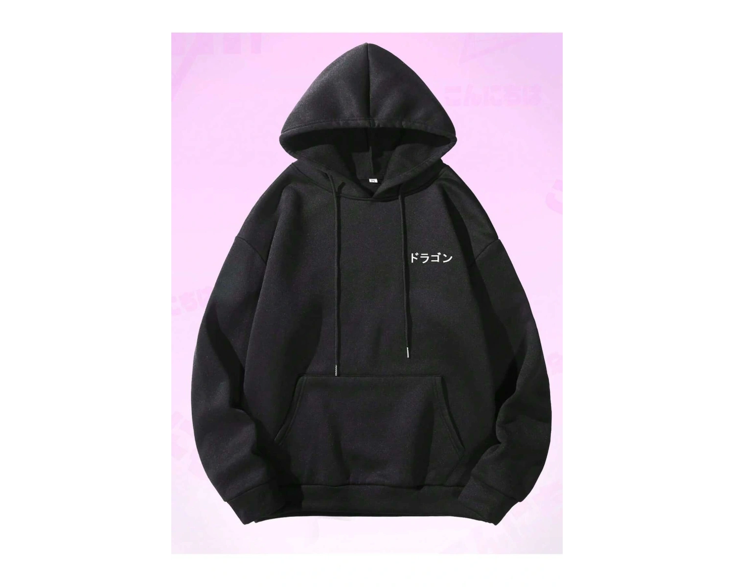 Anime Guys Dragon & Letter Graphic Drawstring Lined Hoodie Beyaz