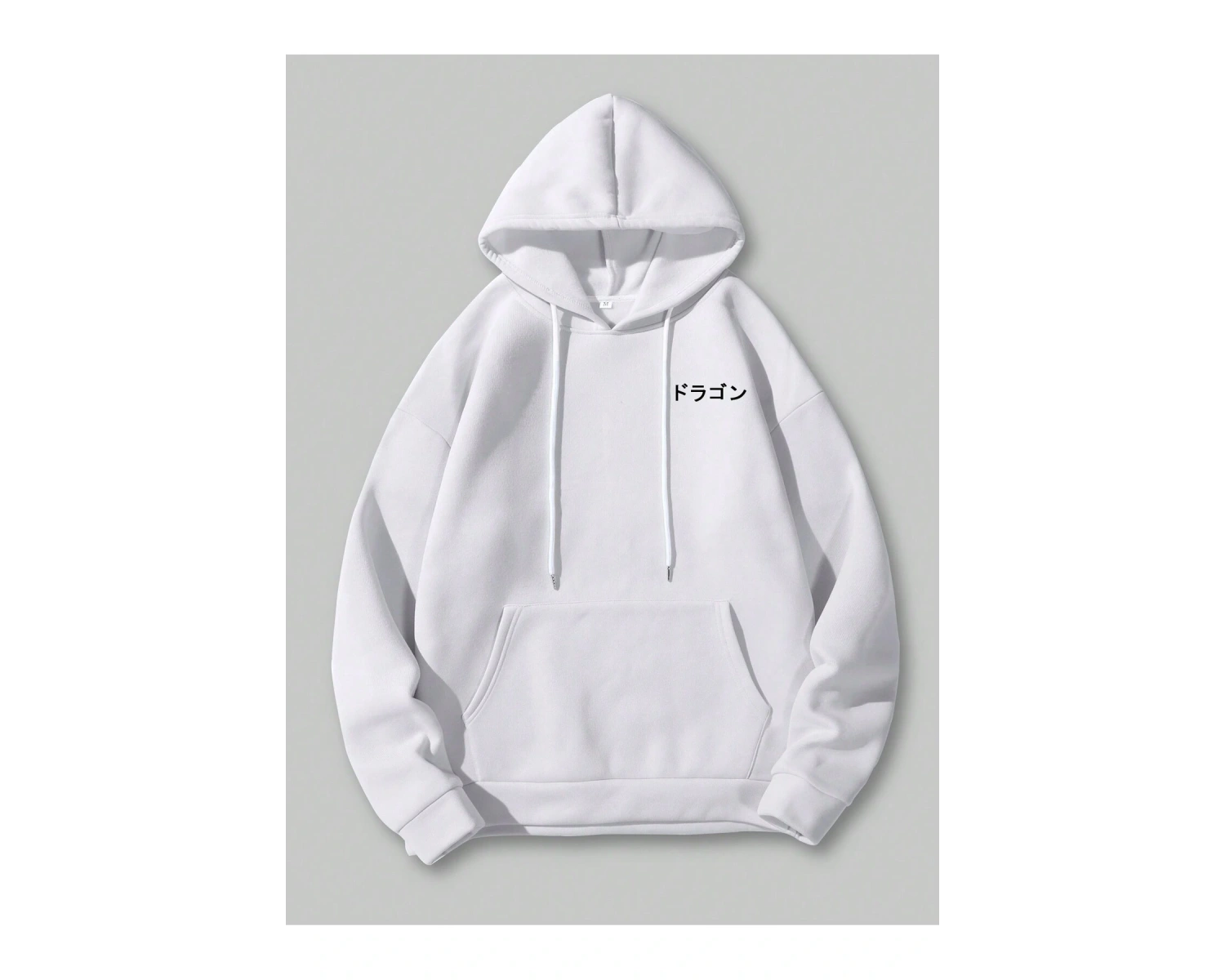 Anime Guys Dragon & Letter Graphic Drawstring Lined Hoodie Beyaz