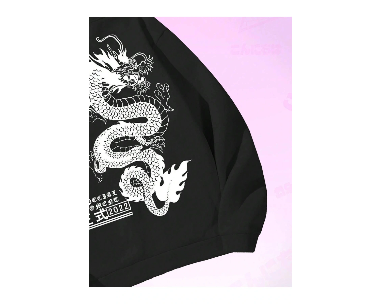 Anime Guys Dragon & Letter Graphic Drawstring Lined Hoodie Beyaz