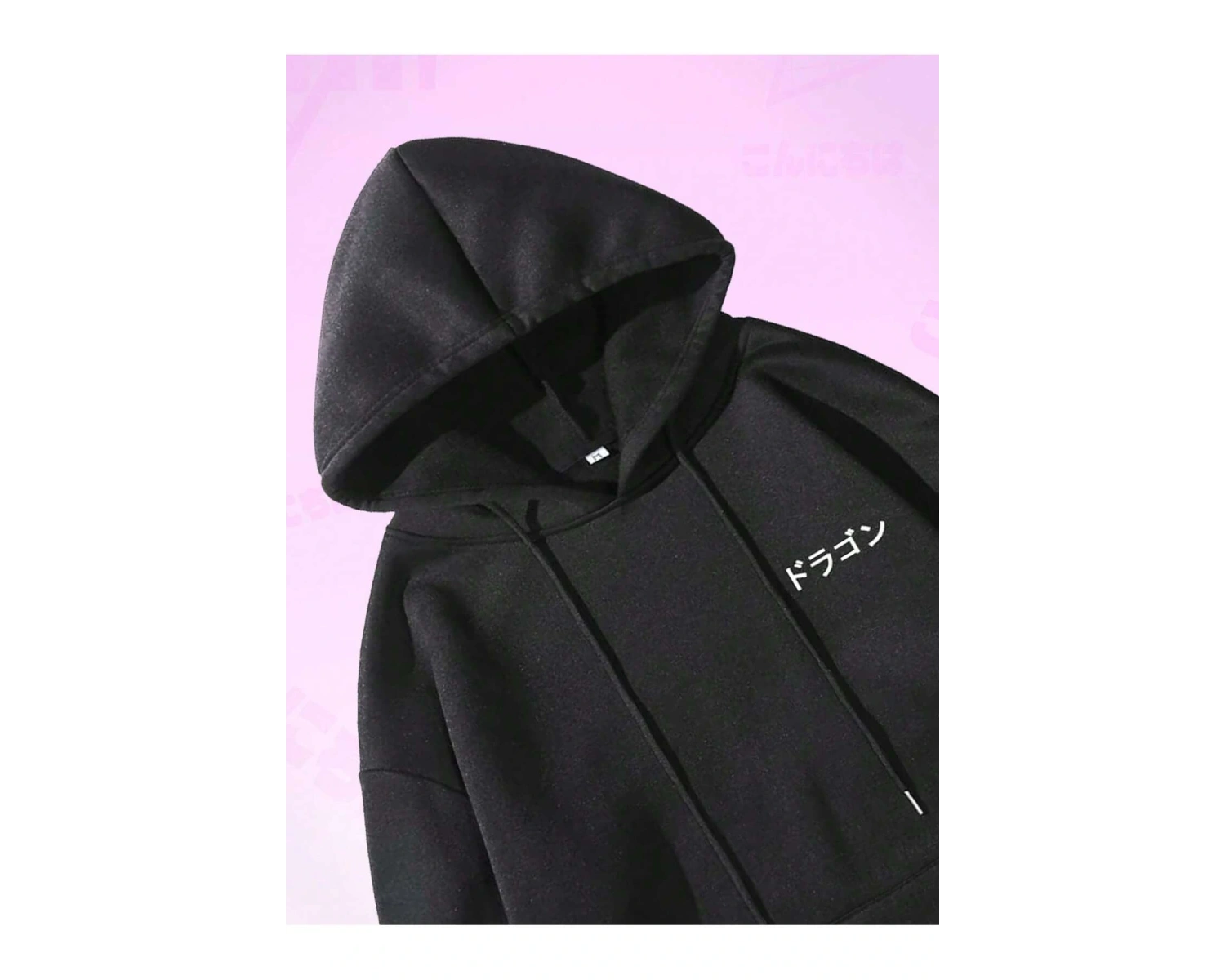 Anime Guys Dragon & Letter Graphic Drawstring Lined Hoodie Beyaz