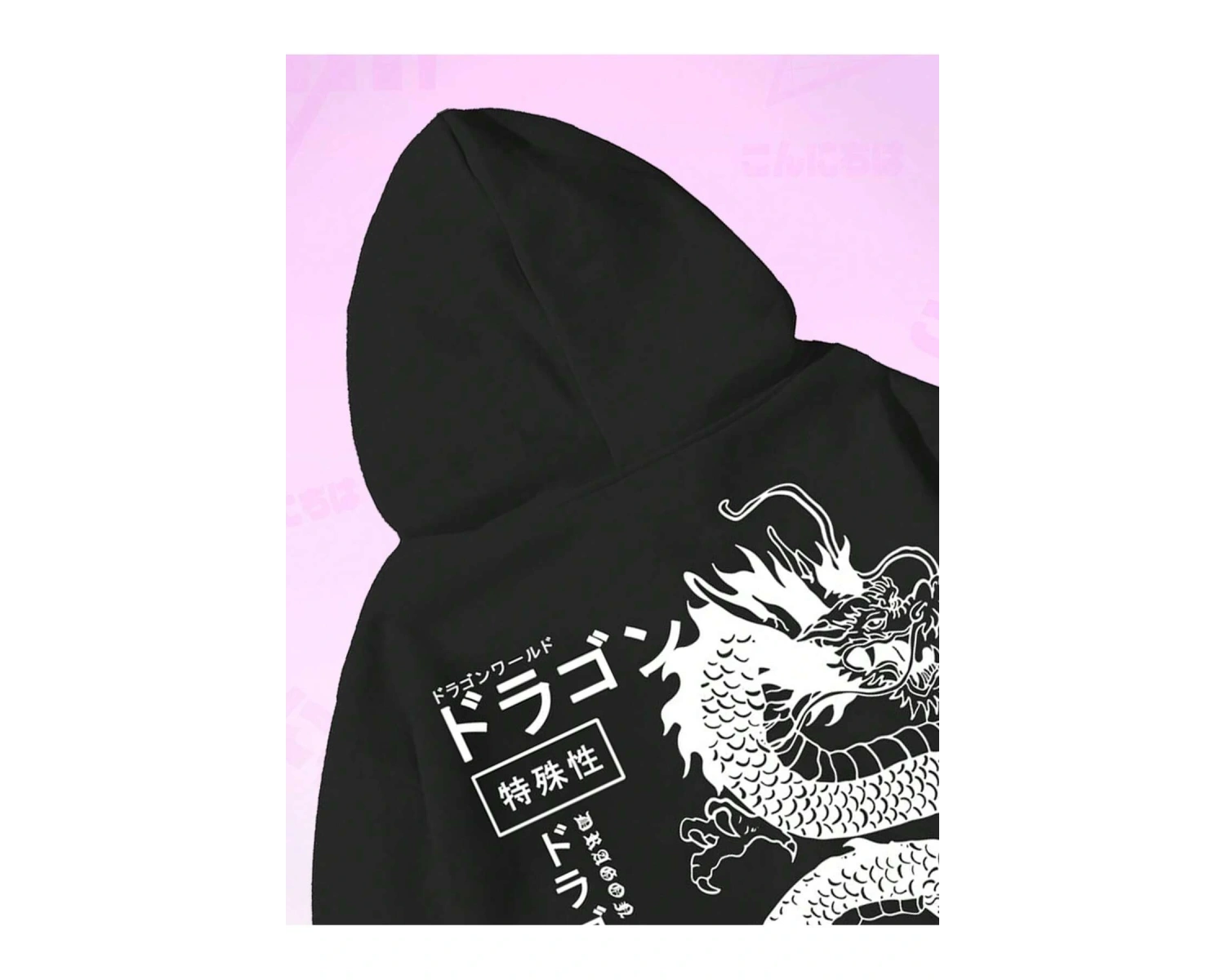 Anime Guys Dragon & Letter Graphic Drawstring Lined Hoodie Beyaz