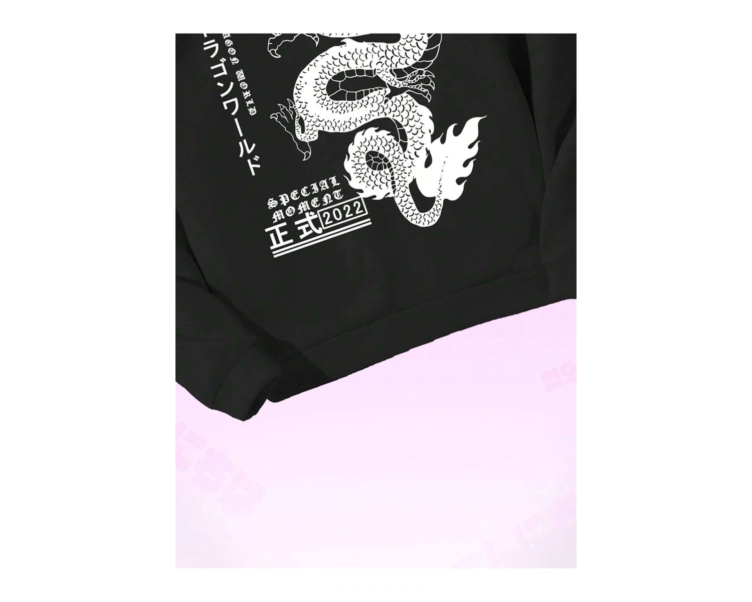 Anime Guys Dragon & Letter Graphic Drawstring Lined Hoodie Beyaz