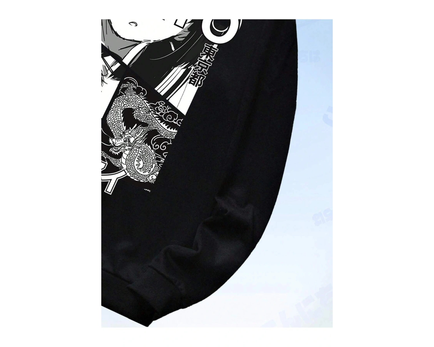 Anime Guys Letter Figure Graphic Sweatshirt Siyah