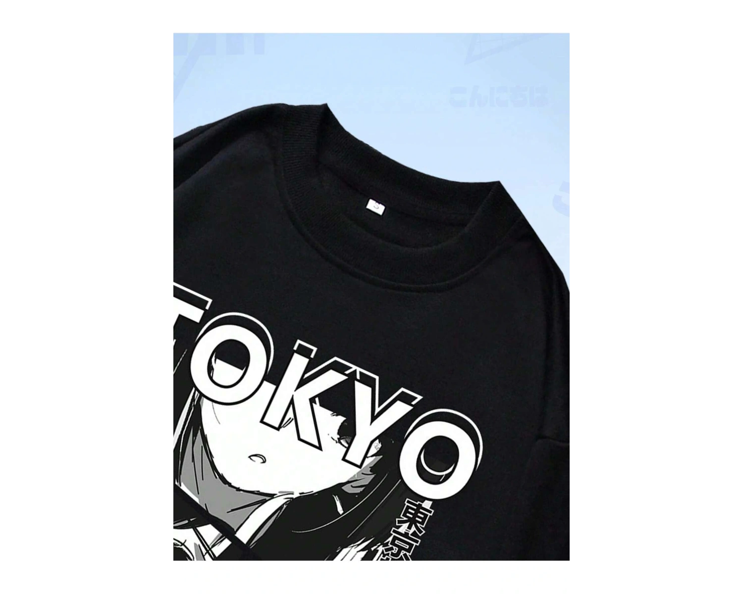 Anime Guys Letter Figure Graphic Sweatshirt Siyah