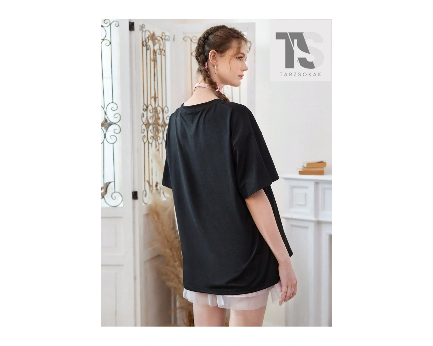 Anime Kadın Sevimli Büyük Boy Kısa Kollu Tişört Karikatür Kız Ve Ayı Baskı