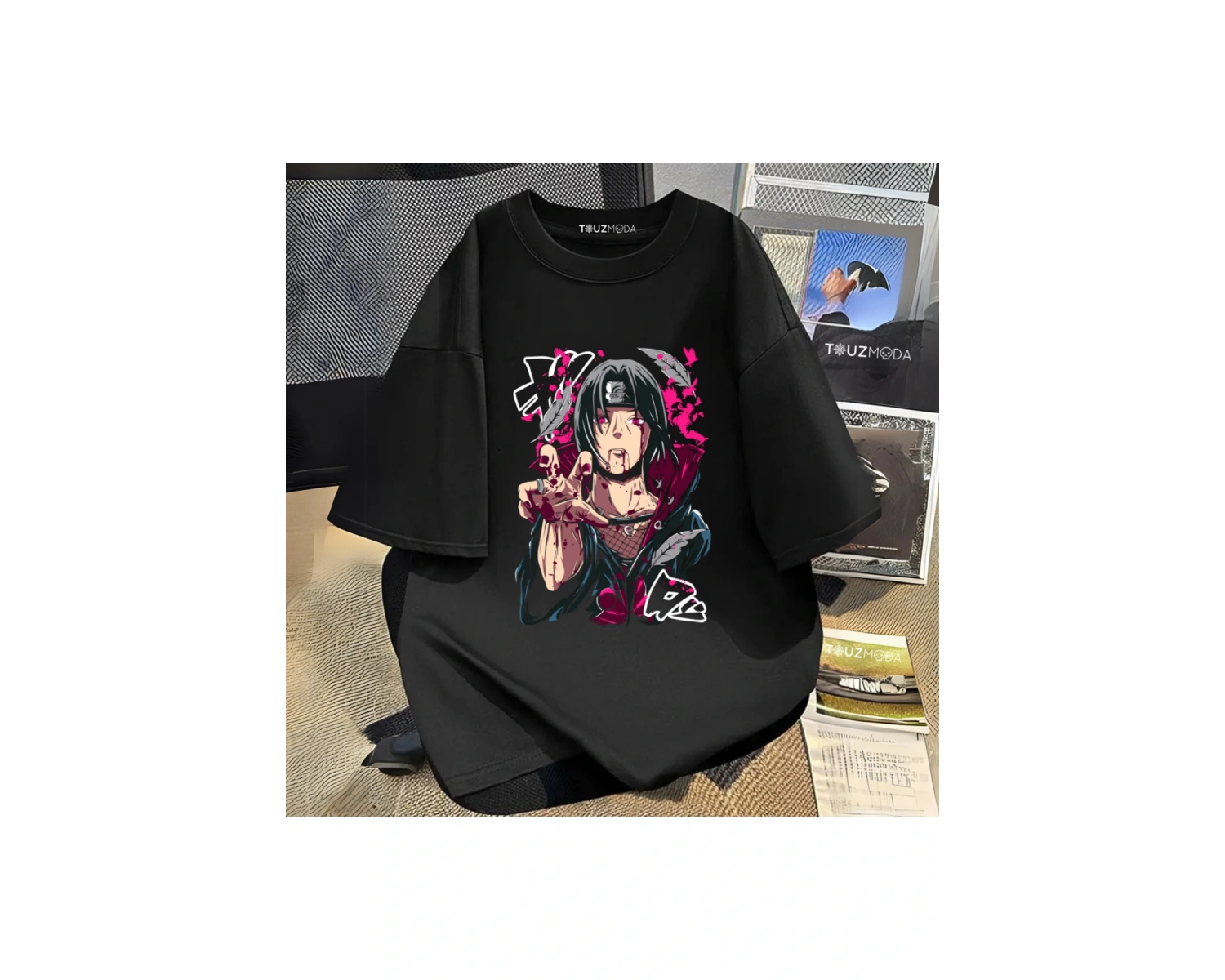 Anime Naruto itachi Uchiha Baskılı Unisex Oversize