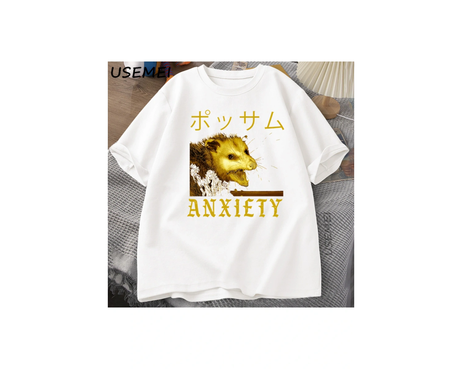 Anksiyete Possum Japon Tarzı Tshirt Rahat Pamuk Kısa Kollu Rakun T-shirt streetwear erkek giy 3011