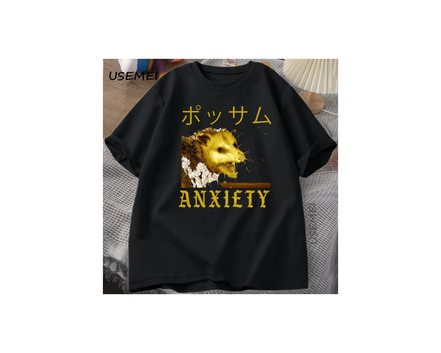 Anksiyete Possum Japon Tarzı Tshirt Rahat Pamuk Kısa Kollu Rakun T-shirt streetwear erkek giy 3011