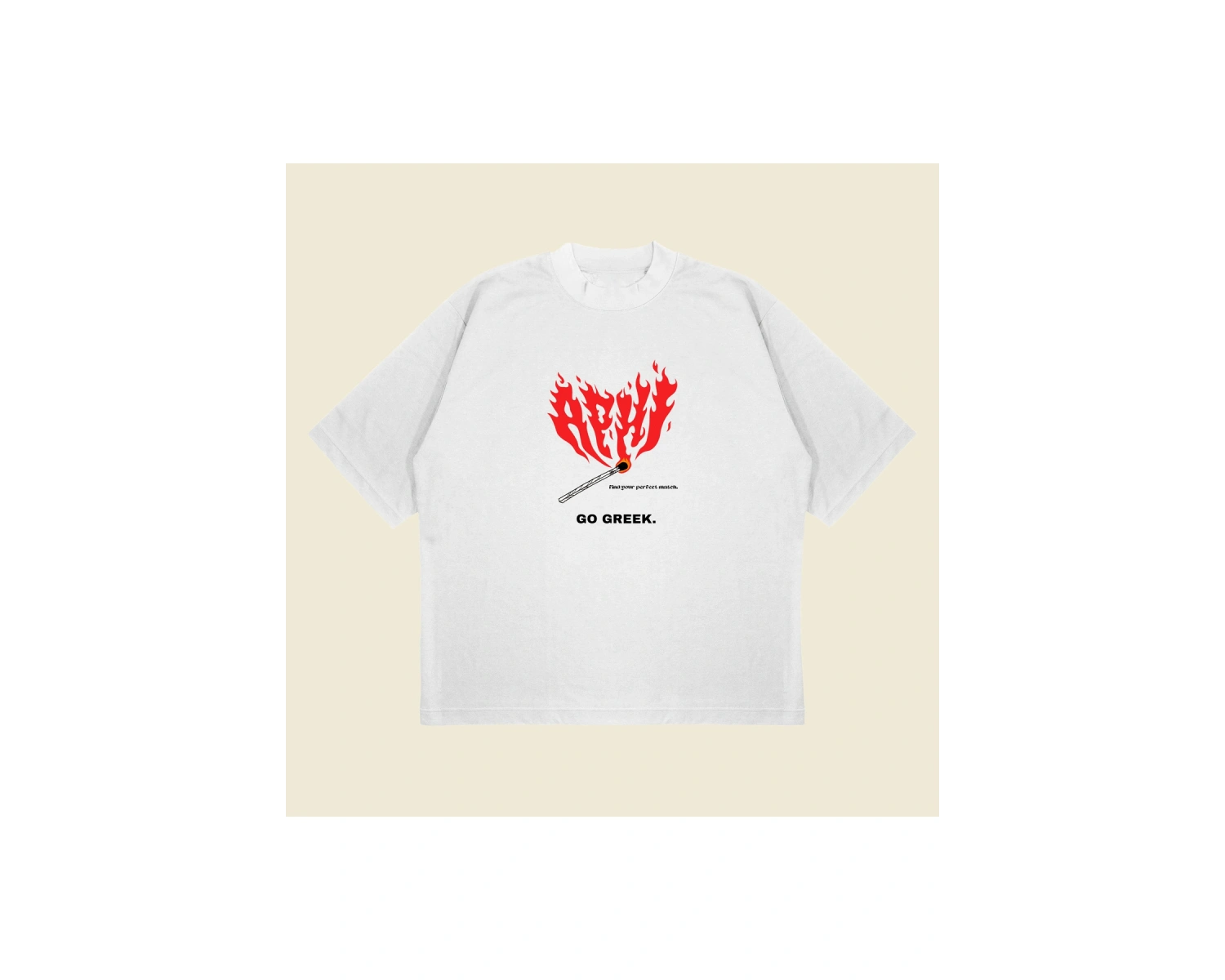 Aphi Go Greek Baskılı Oversize Unisex Pamuklu Nefes Alan Kalın Kumaşlı