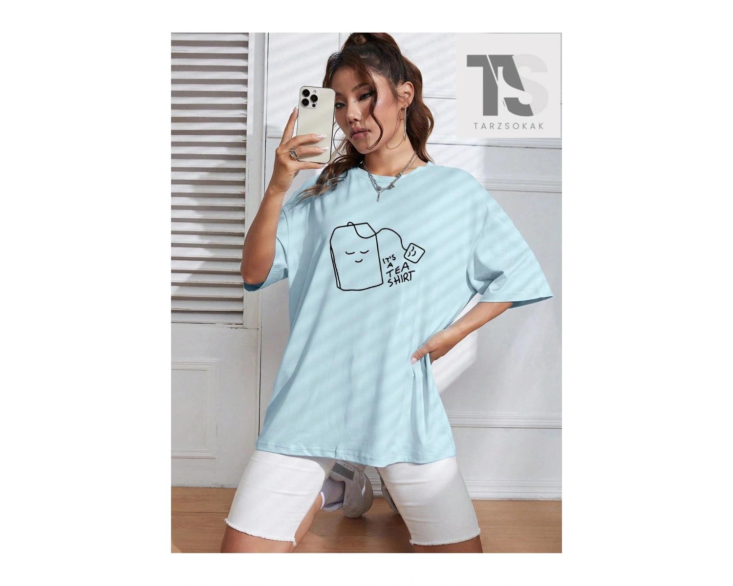 Araba Ve Slogan Grafikli Düşük Omuz Oversize Tişört