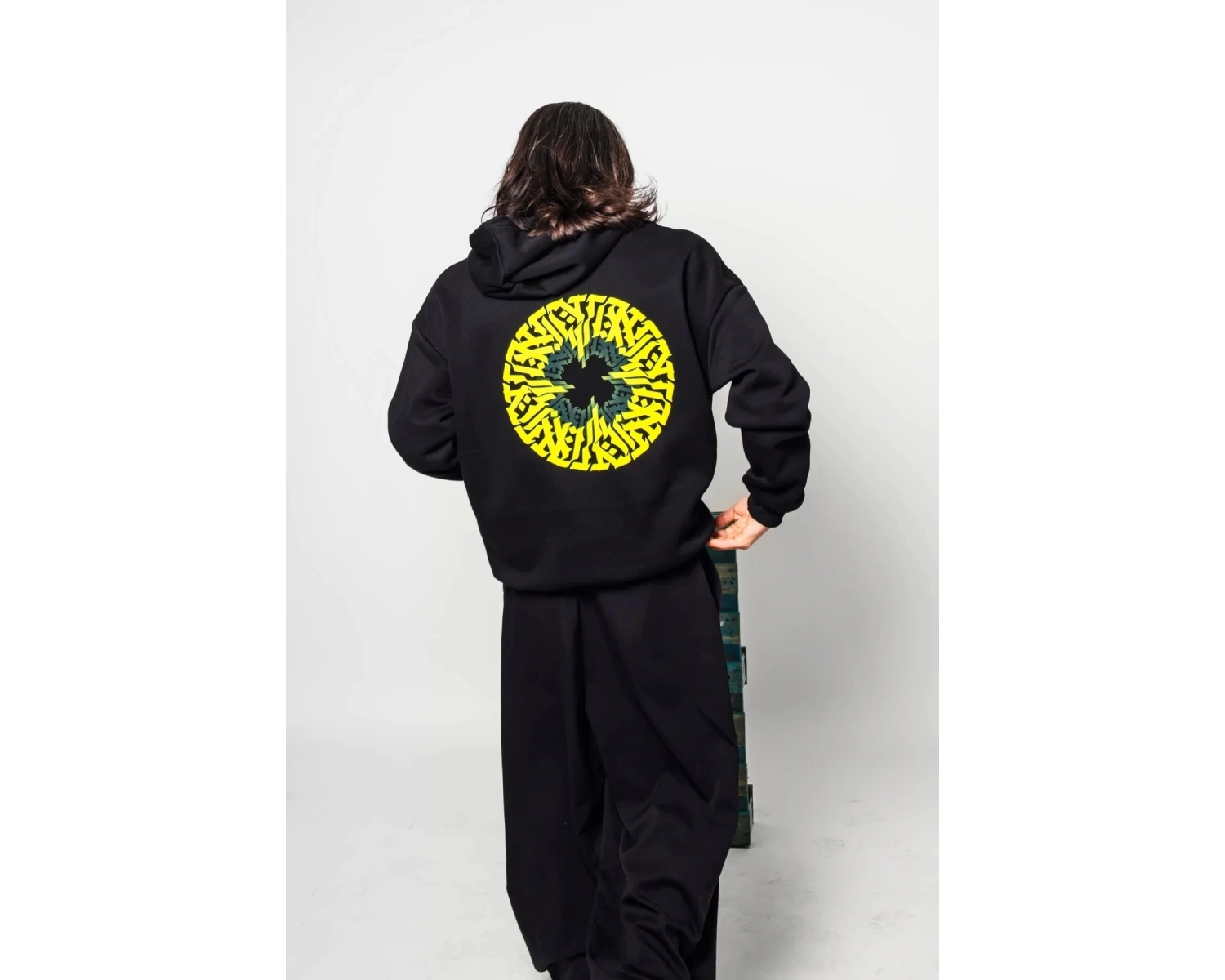 Arabic Font Sarı Baskılı Oversize Unisex Premium Siyah