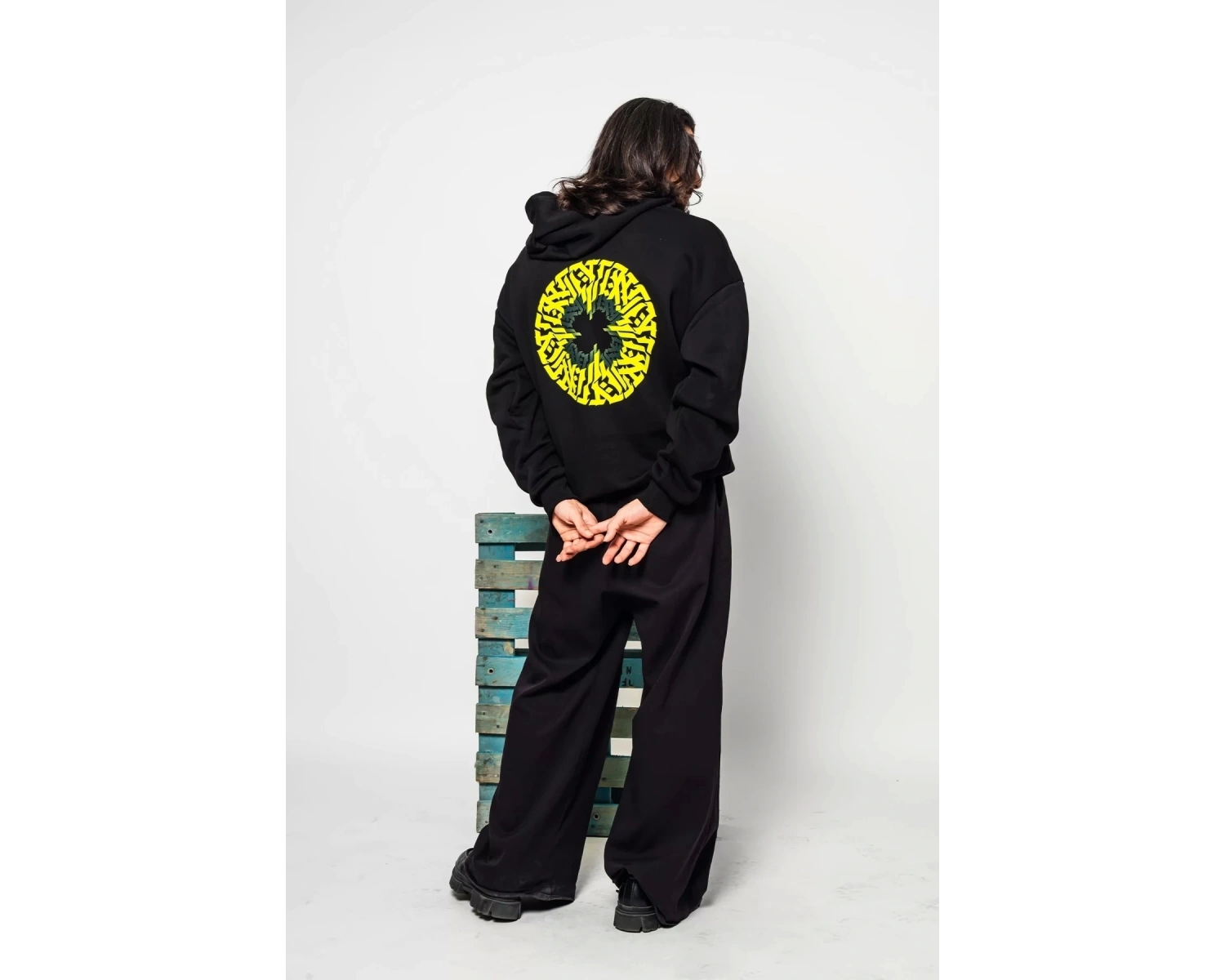 Arabic Font Sarı Baskılı Oversize Unisex Premium Siyah