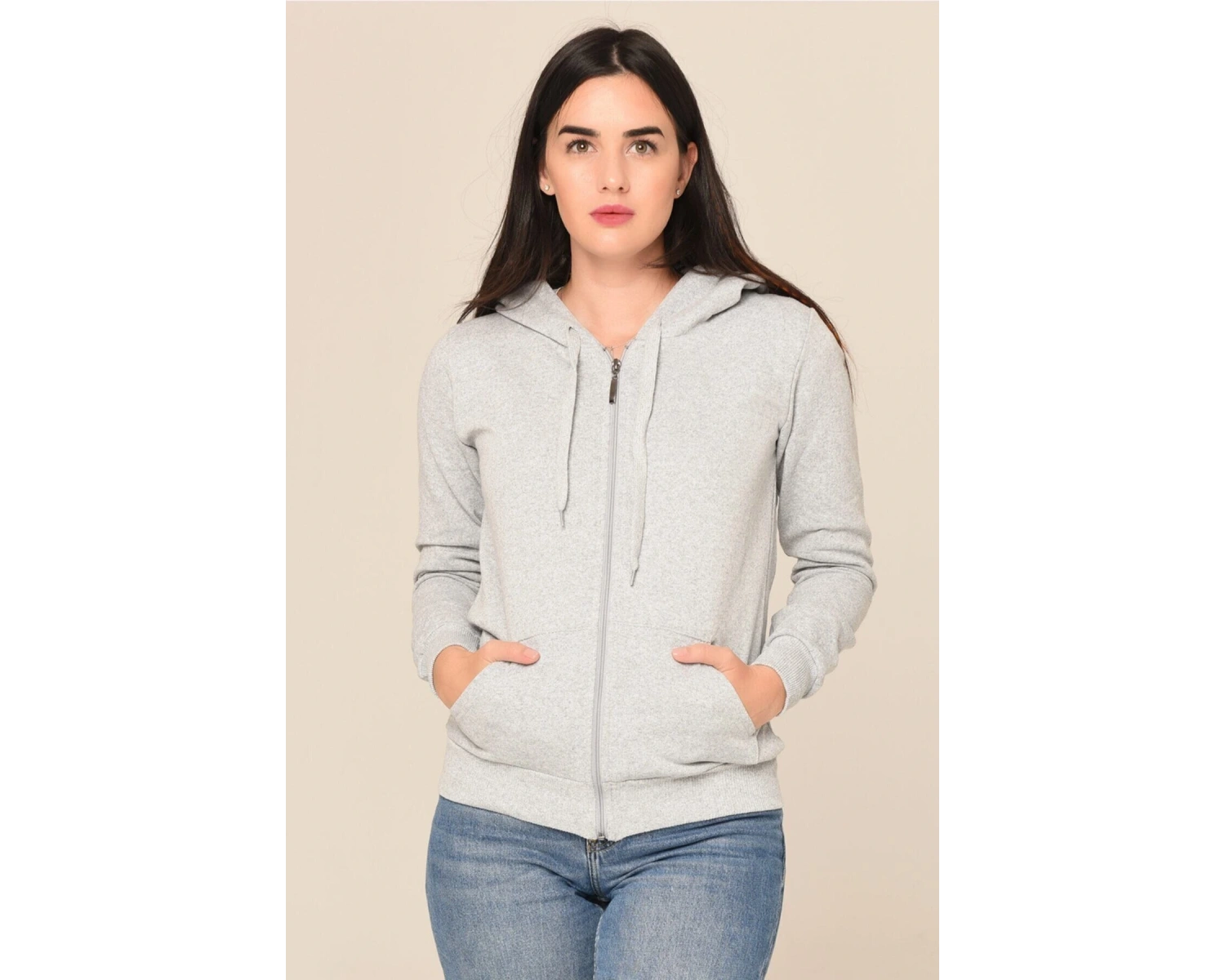 Arascom Kadın Gri Fermuarlı Kapüşonlu Hırka Ars-swt