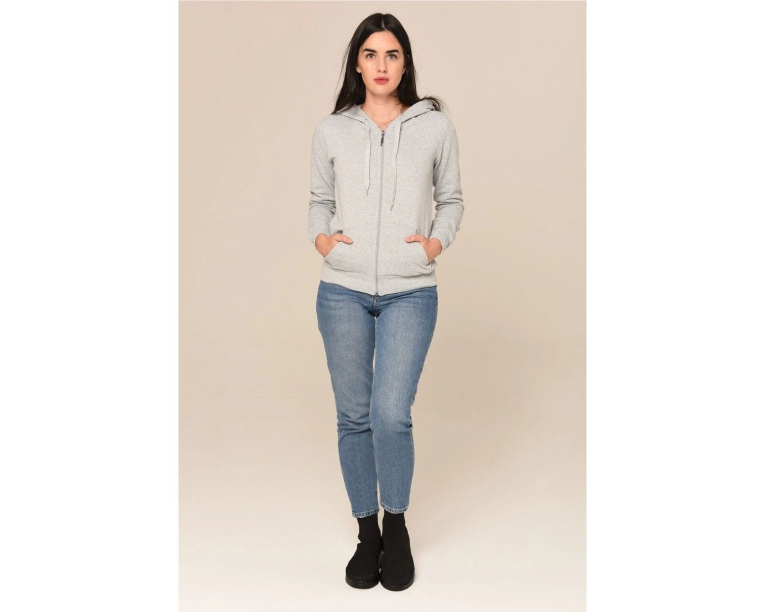 Arascom Kadın Gri Fermuarlı Kapüşonlu Hırka Ars-swt