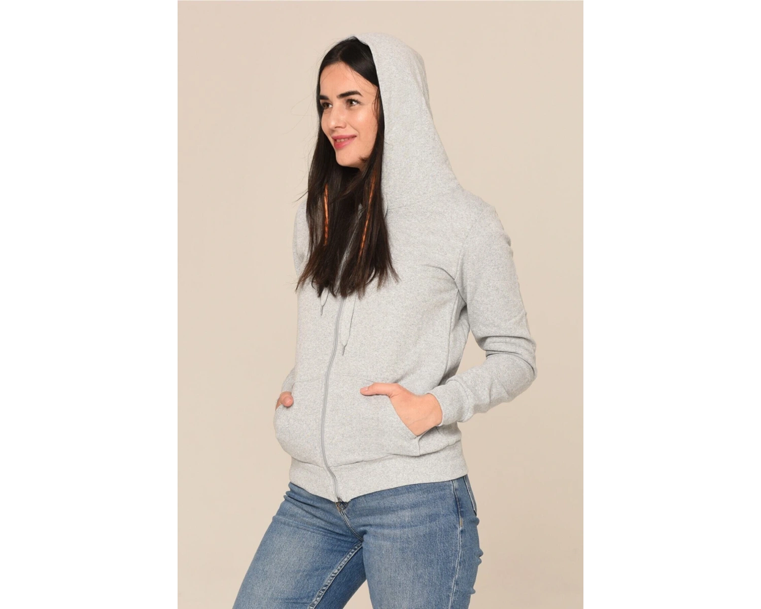 Arascom Kadın Gri Fermuarlı Kapüşonlu Hırka Ars-swt