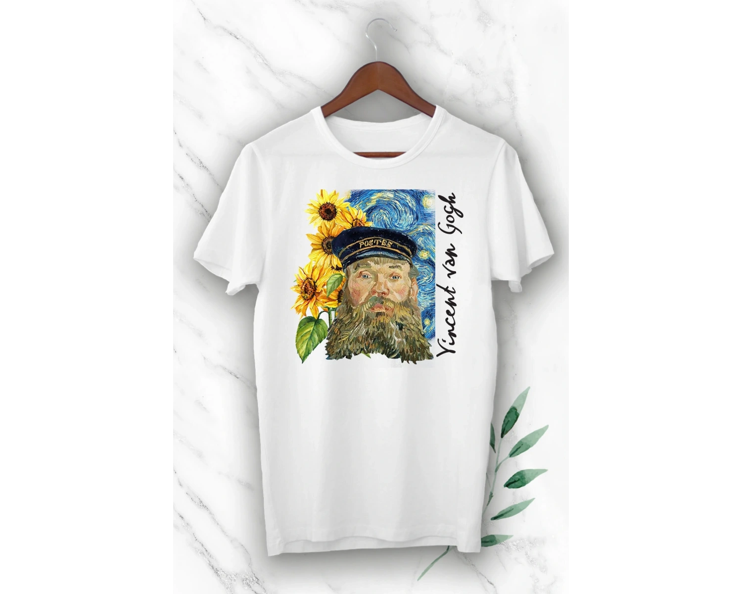 Art Vincent Van Gogh Ayçiçek Baskılı Beyaz Unısex Tişört