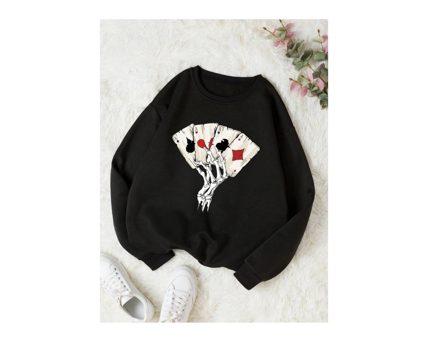 AS Renkli Oversize Bisiklet Yaka Pamuklu Sweatshirt Siyah