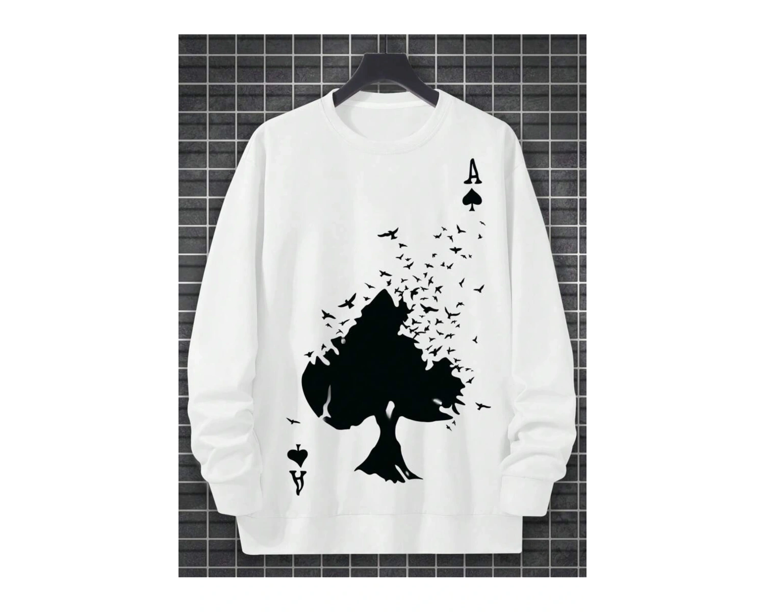 ASS Renkli Oversize Bisiklet Yaka Pamuklu Sweatshirt Beyaz