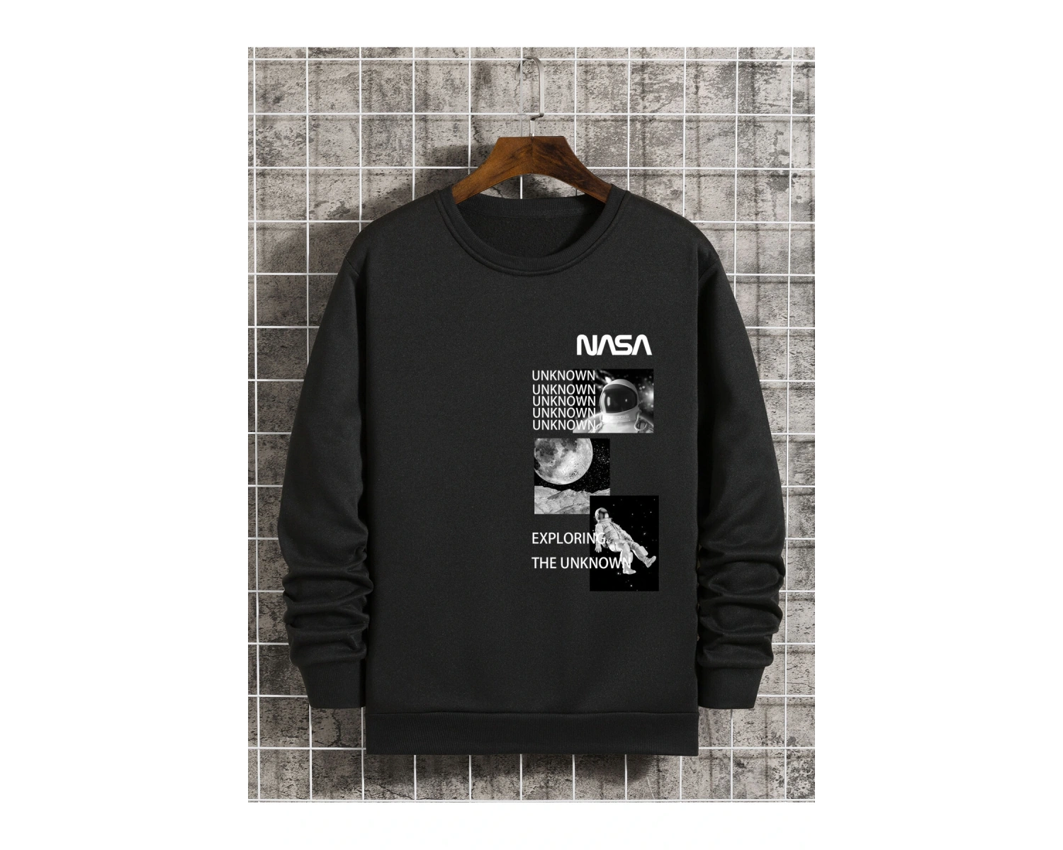 Astronaut And Letter Graphic Lined Sweatshirt Siyah