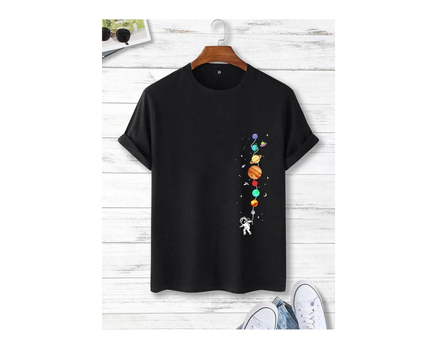 Astronot Ve Gezegen Baskılı Unisex Oversize T-Shirt