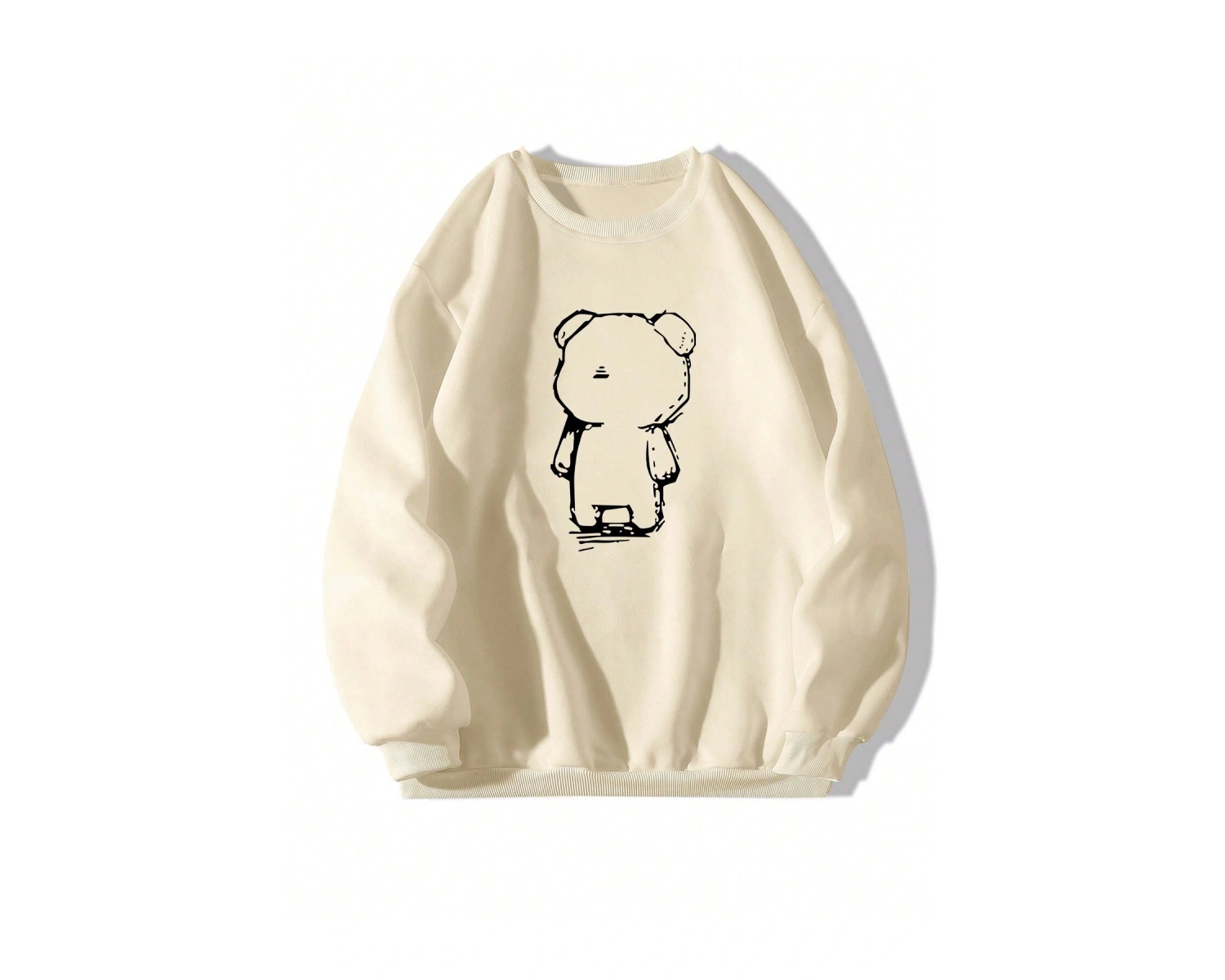 Ayı Desenli Düşük Omuz Büyük Beden Sweat Bej