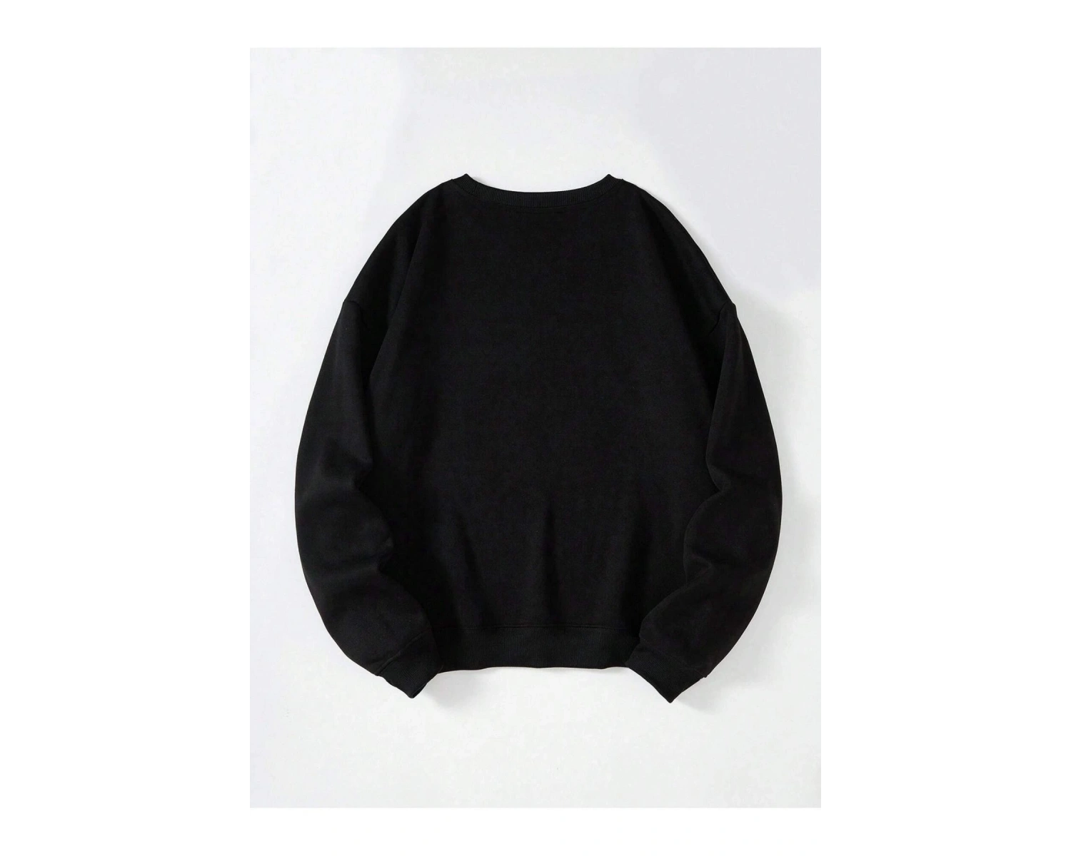 Ayıcık Baskılı Üç İplik Kalın Bisiklet Yaka Unisex Oversize Sweatshirt Siyah