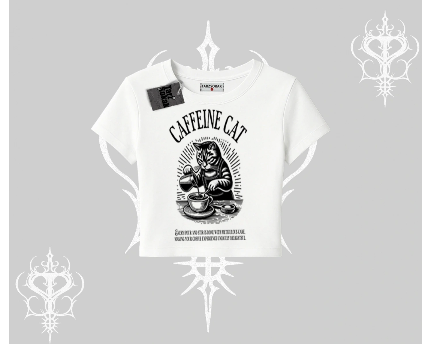 Babby Tee Tshirt Caffeine Cat Kahve Temalı Kedi Baskılı