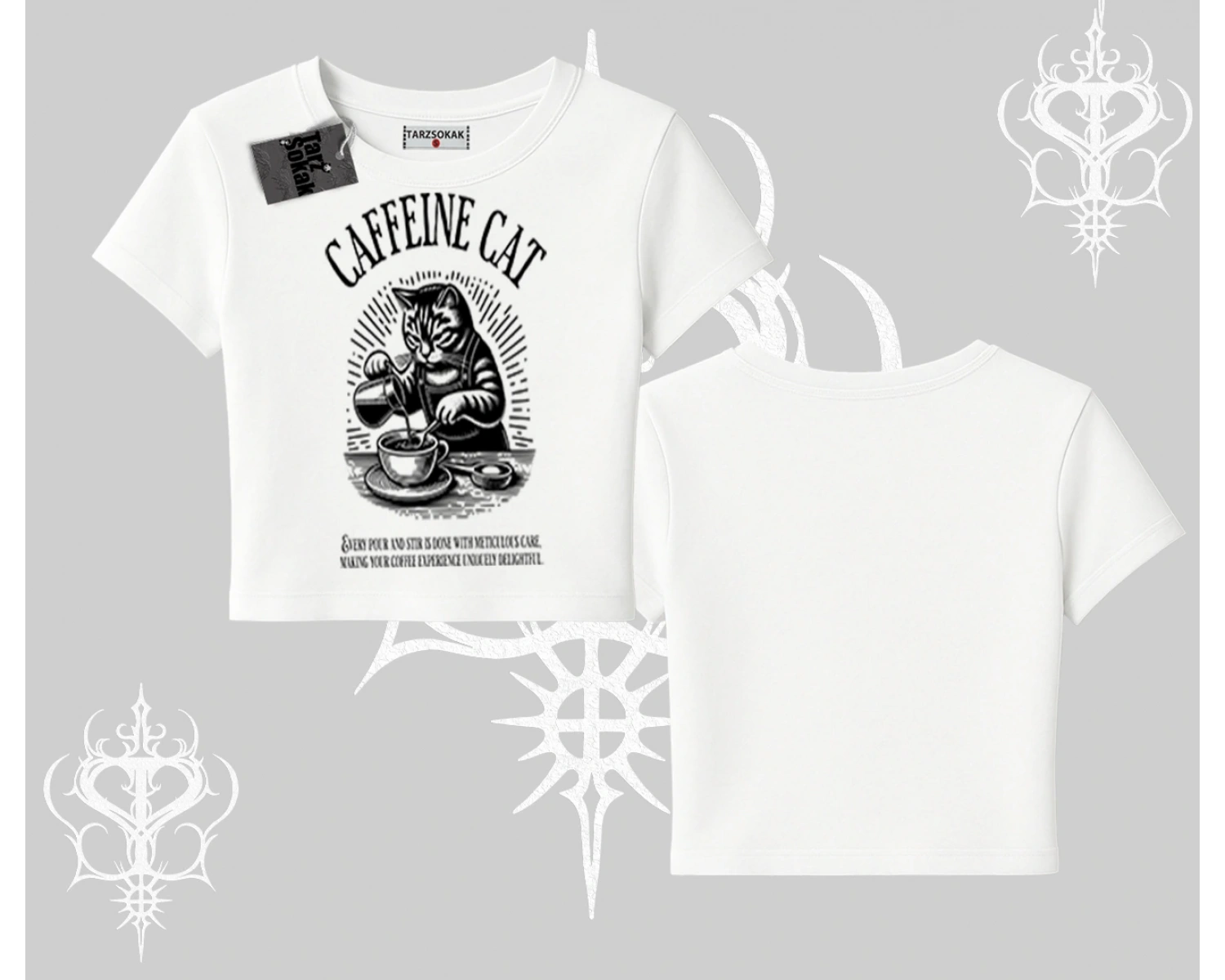 Babby Tee Tshirt Caffeine Cat Kahve Temalı Kedi Baskılı