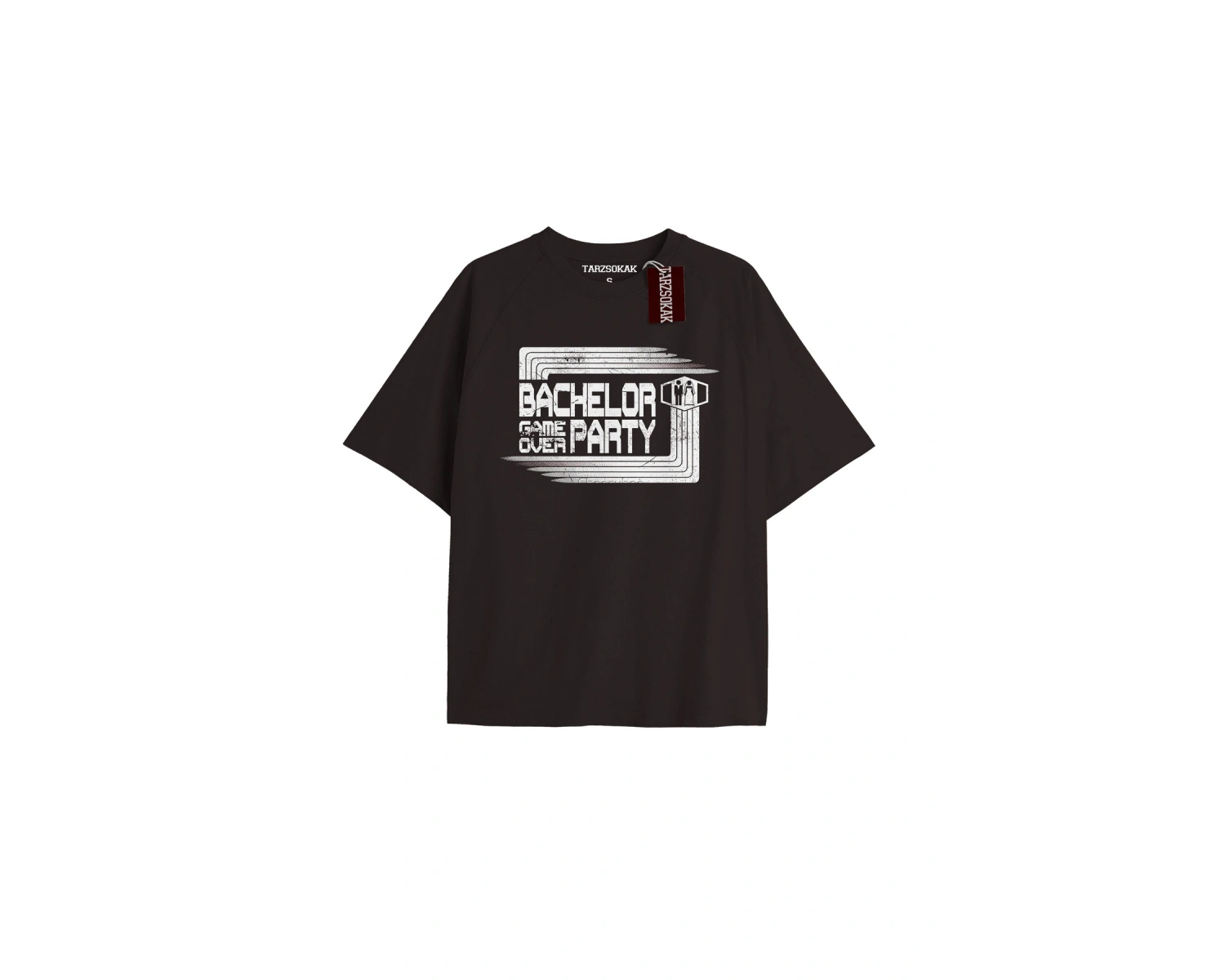 BACHELOR GAME OVER PARTY Unisex Oversize Yazılı Tshirt SİYAH