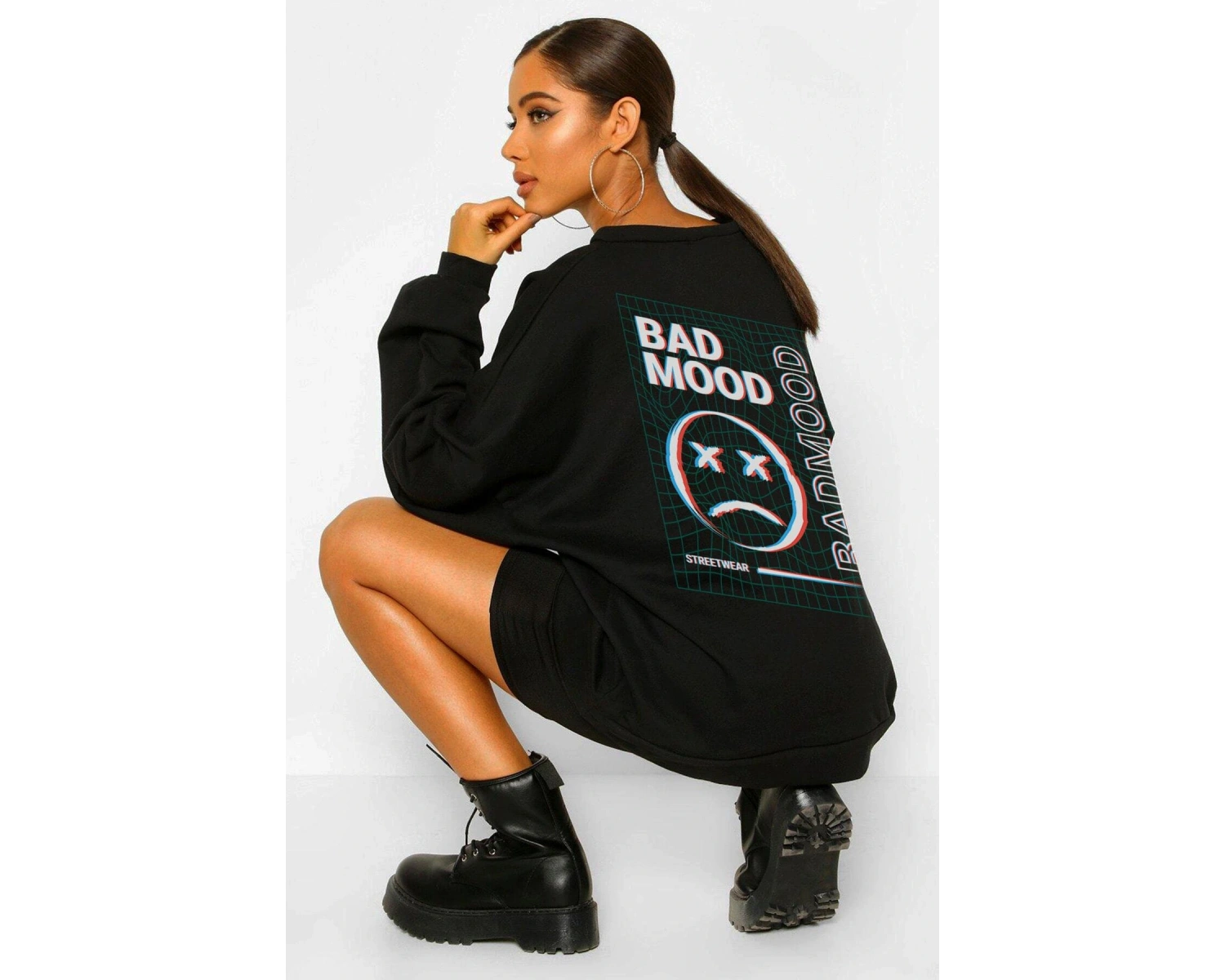 Bad Mood Oversize Siyah Sweatshirt Tarzsokak44