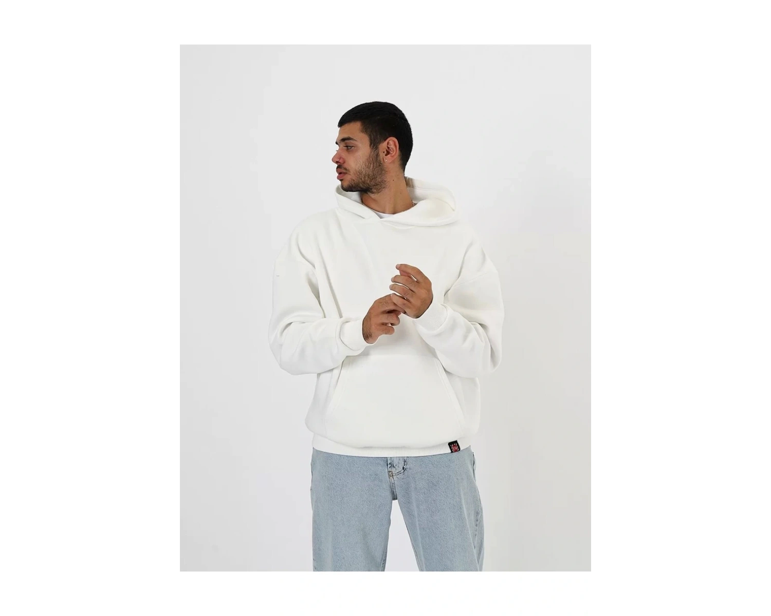 Basic Beyaz Oversize Unisex Kapuşonlu