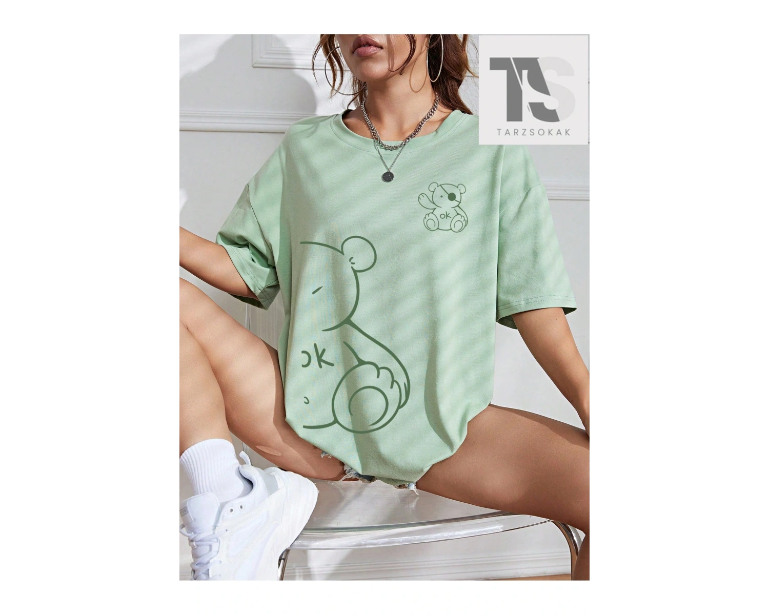 Basketbol & Letter Grafik Düşük Omuz Tişörtü