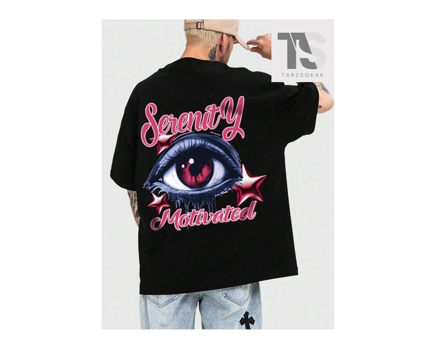 Baskılı Yüzlü ve Harf Desenli Yuvarlak Yaka Erkek Tişört