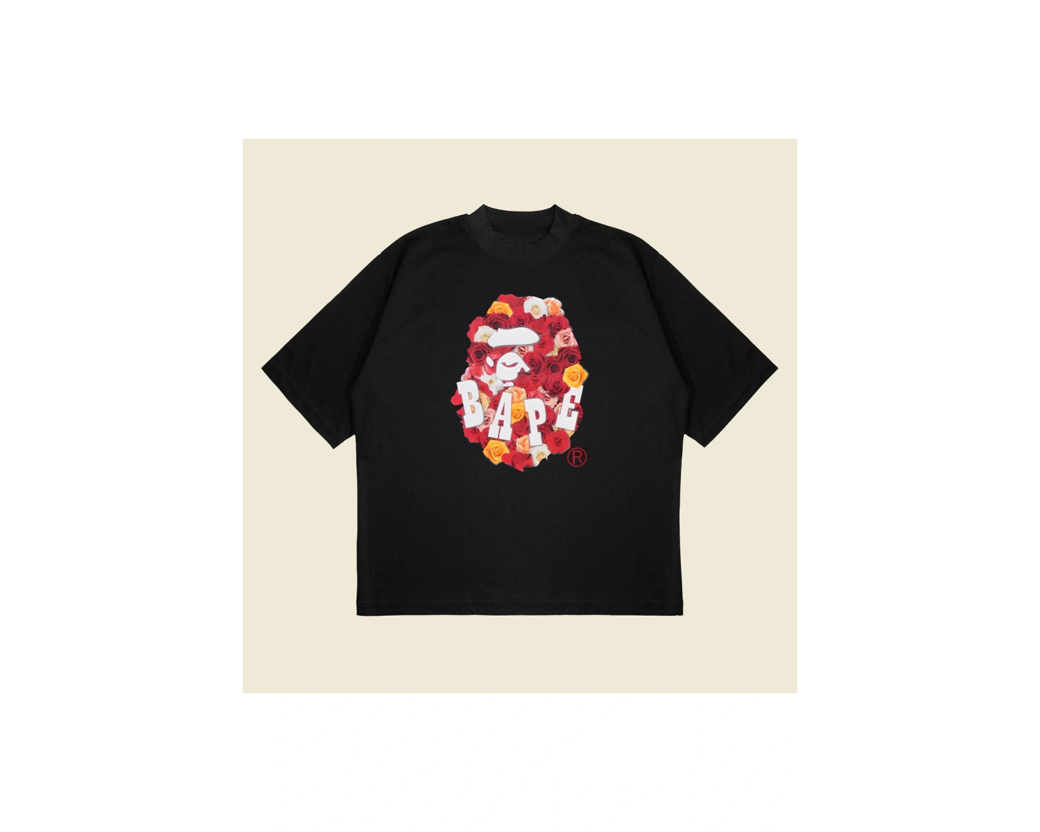 Bathing Ape Rose Baskılı Oversize Unisex Pamuklu Nefes Alan Kalın Kumaşlı