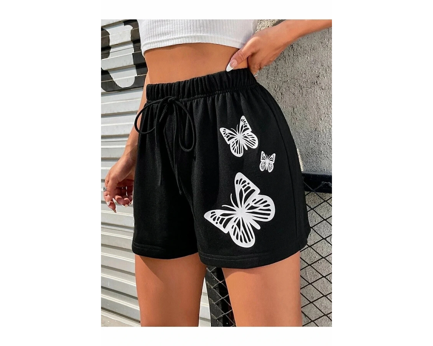 Bay Baskılı Kısa Kadın Şort Siyah Şort