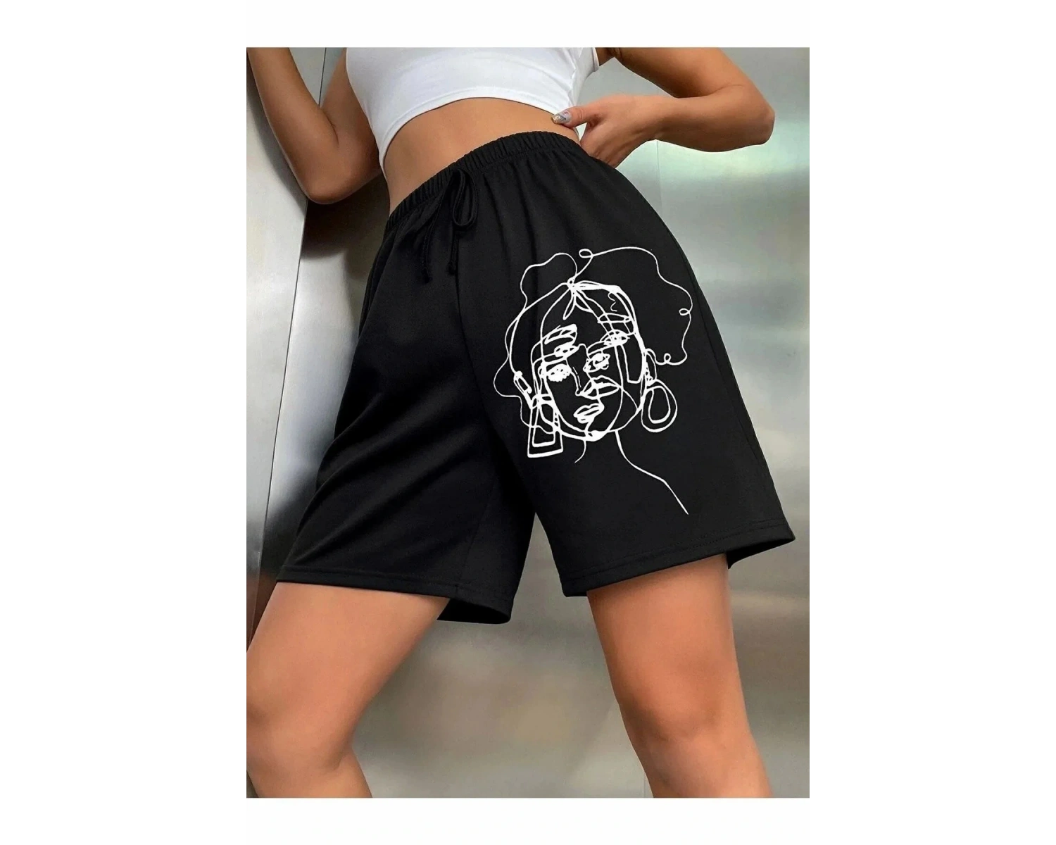 Bay Baskılı Kısa Kadın Şort Siyah Şort