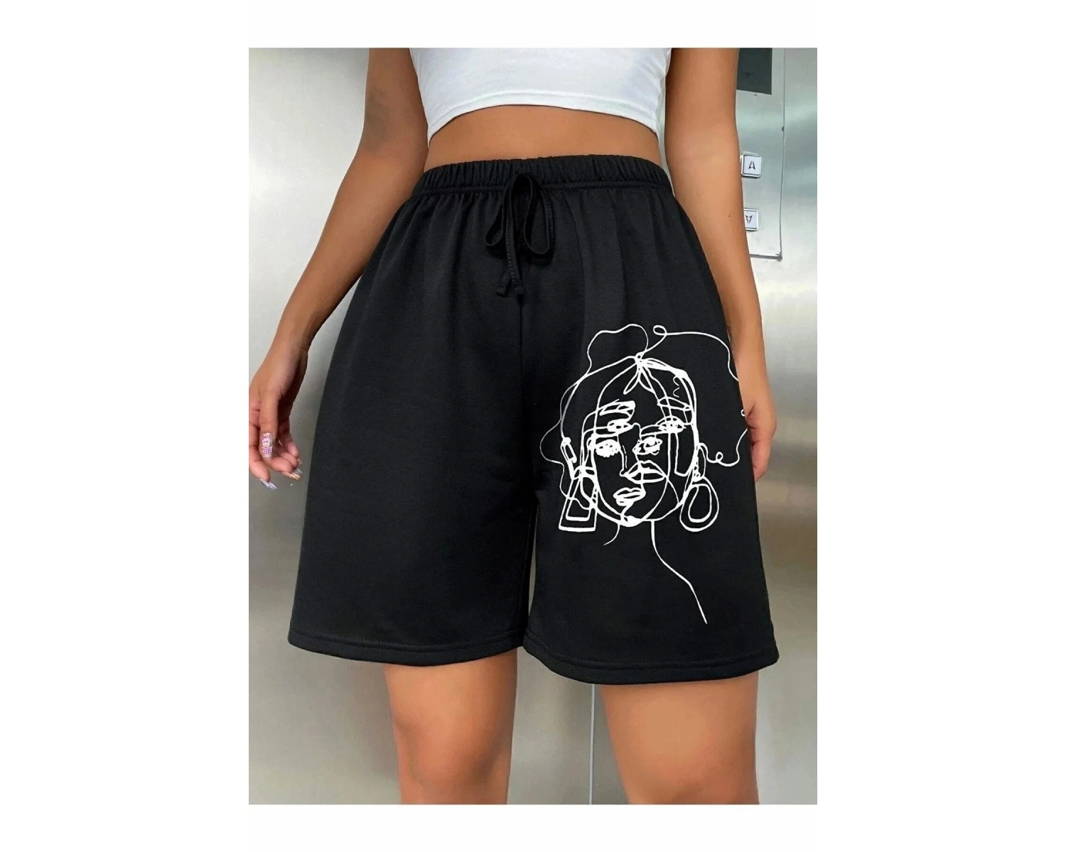 Bay Baskılı Kısa Kadın Şort Siyah Şort