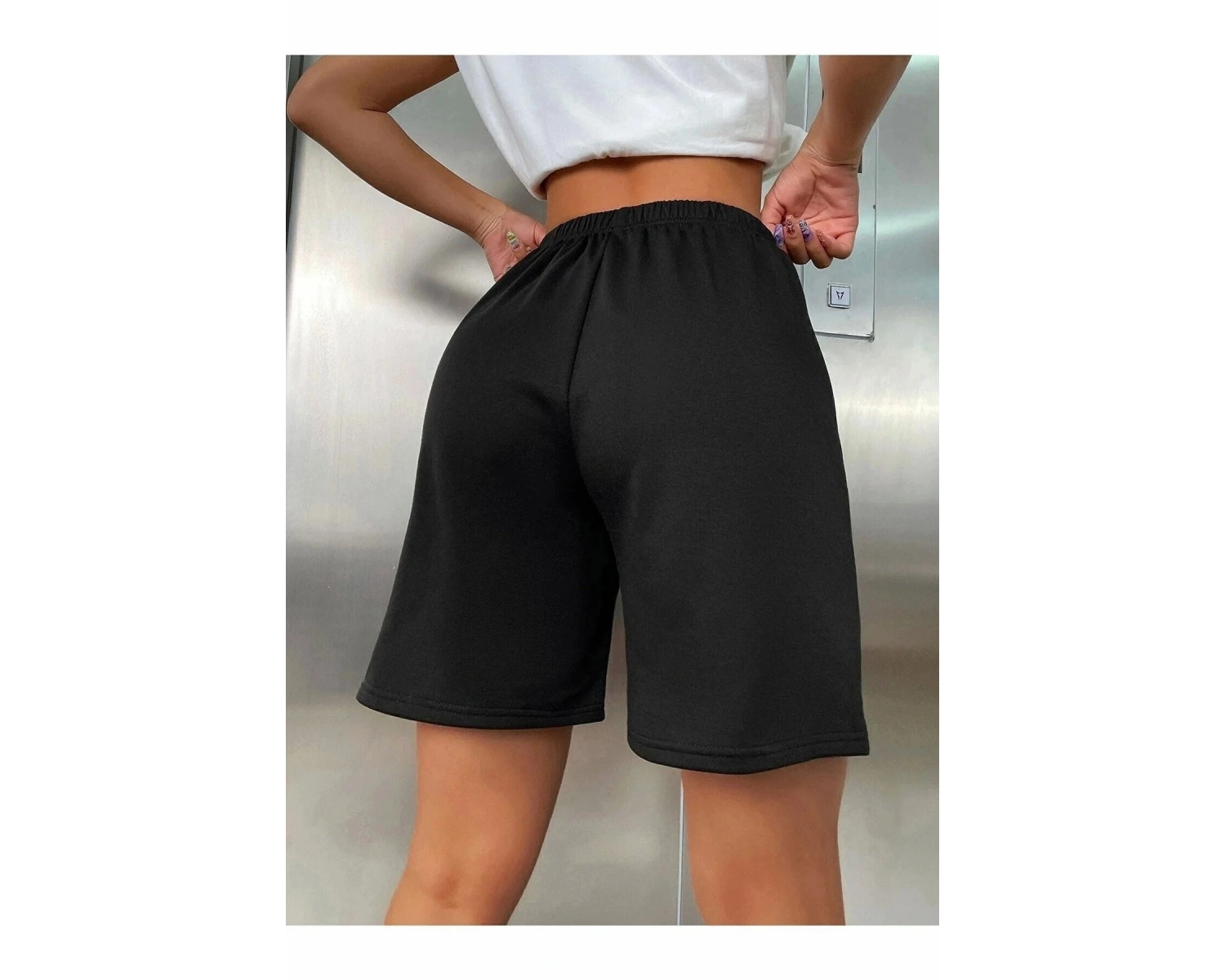 Bay Baskılı Kısa Kadın Şort Siyah Şort