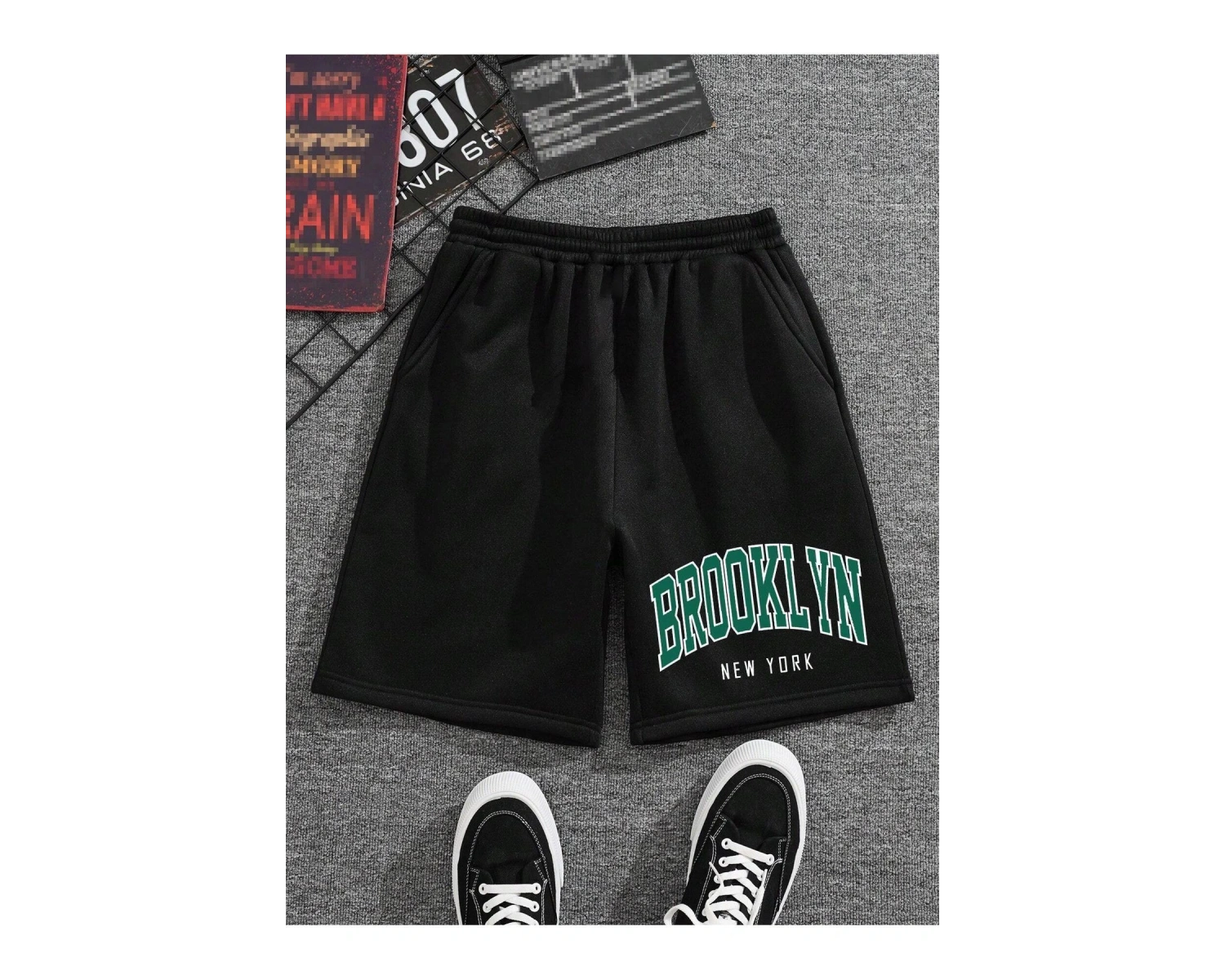 Bay Brooklyn New York Penye Şort - Siyah Baskılı Kısa