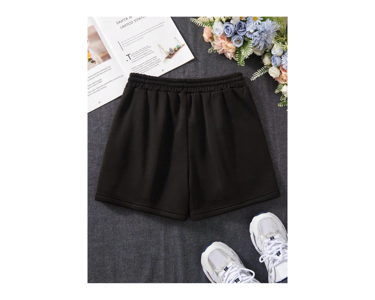 Bay Brooklyn Penye Kısa Şort - Siyah Baskılı Yüksek Bel Örme