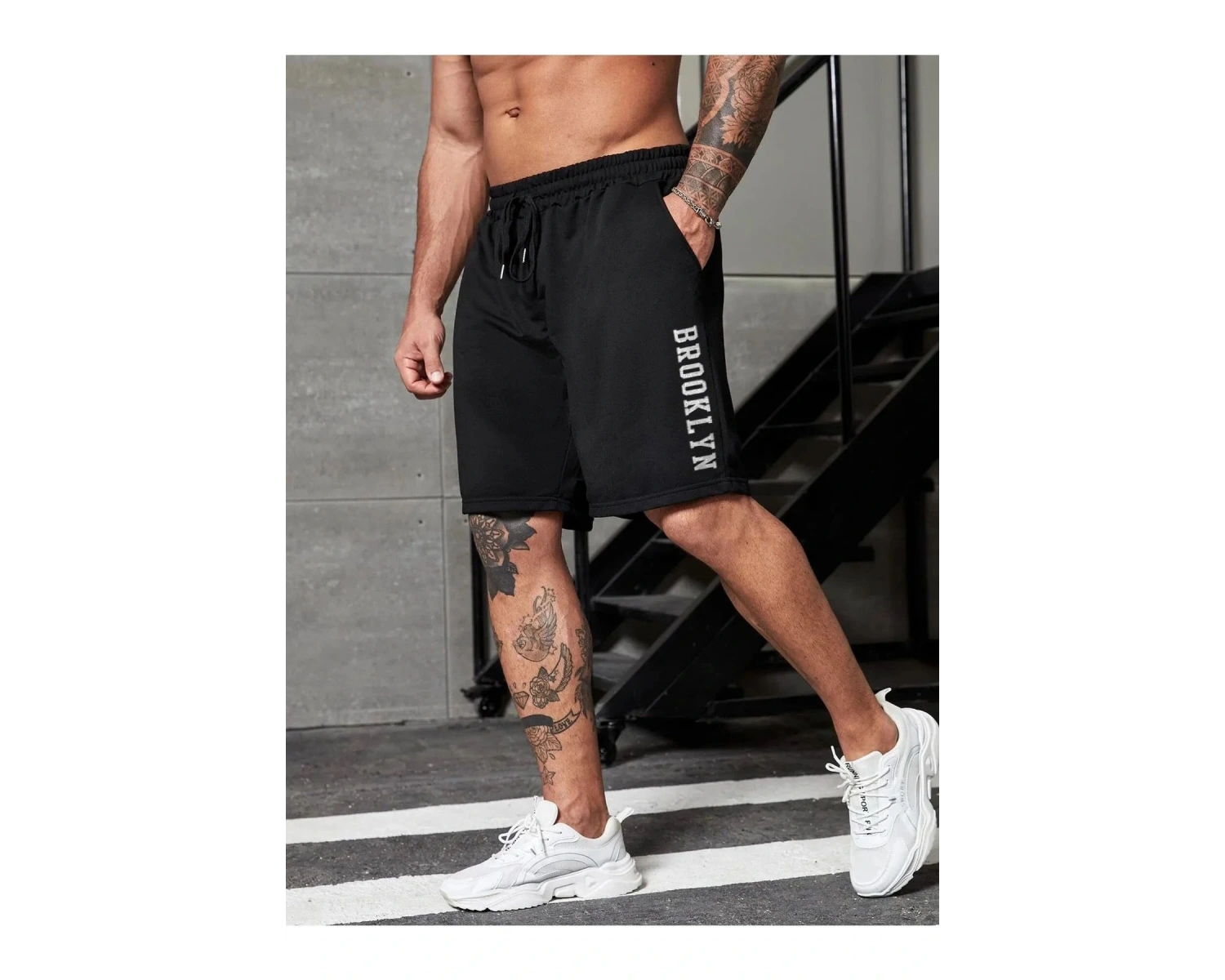 Bay Brooklyn Penye Şort - Siyah Baskılı