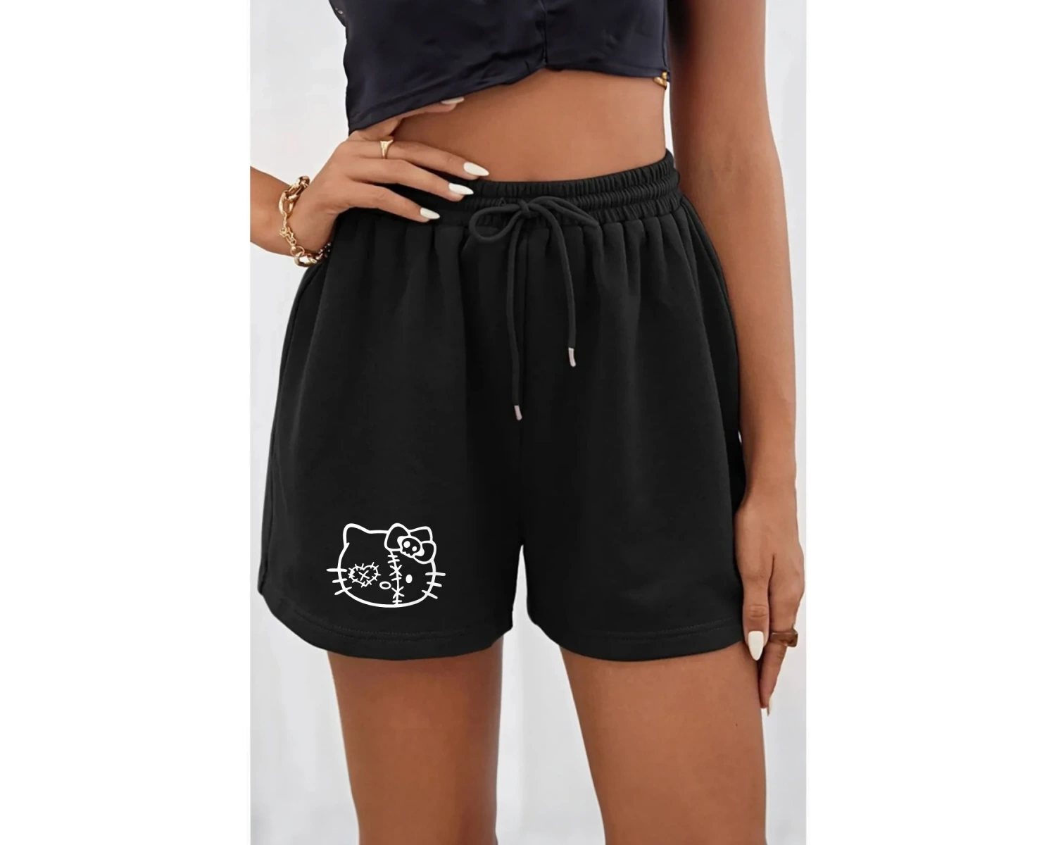 Bay Hello Kitty Baskılı Siyah Kadın Regular fit