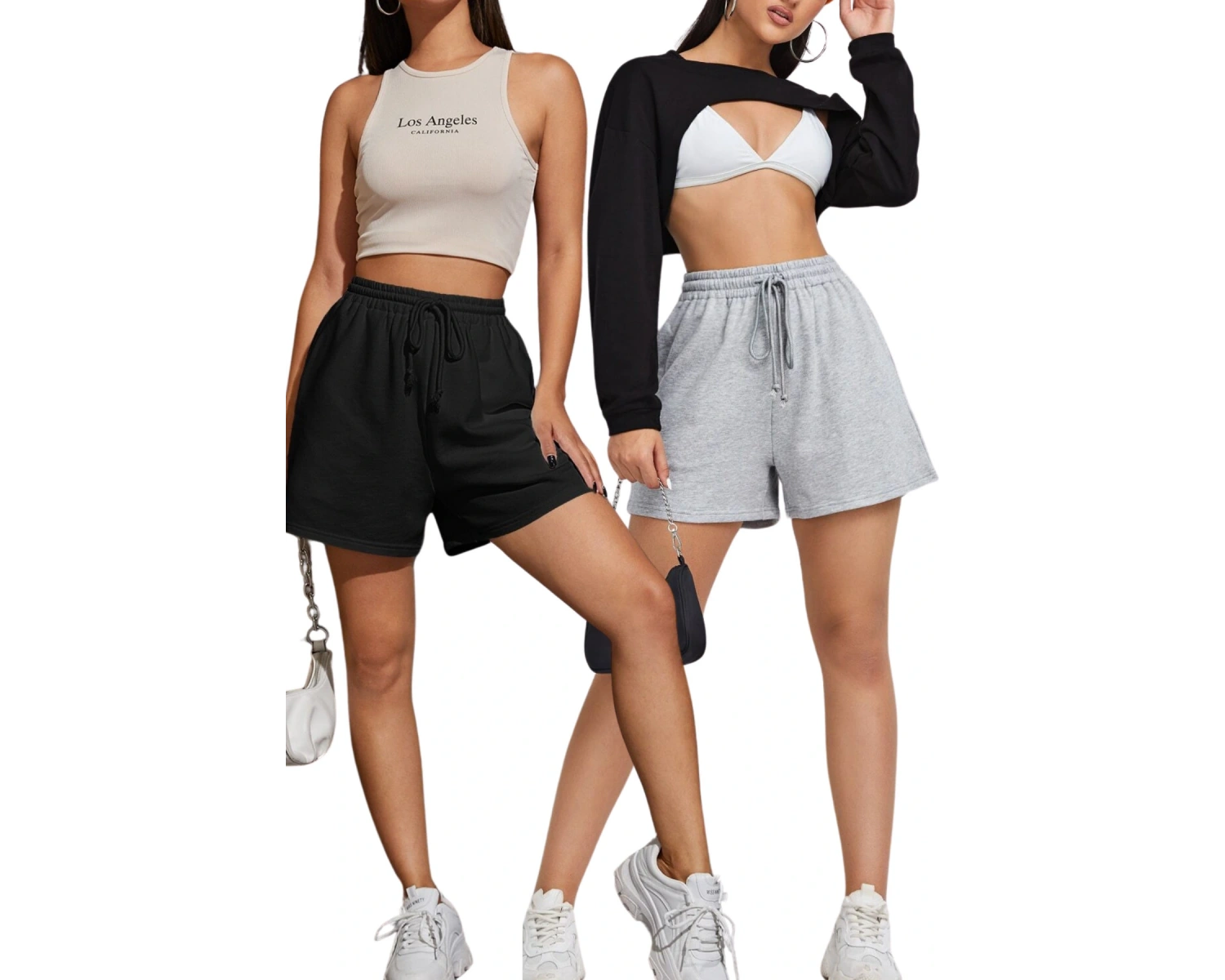 Bay Kadın 2li Siyah-Gri Düz Renk Penye Regular