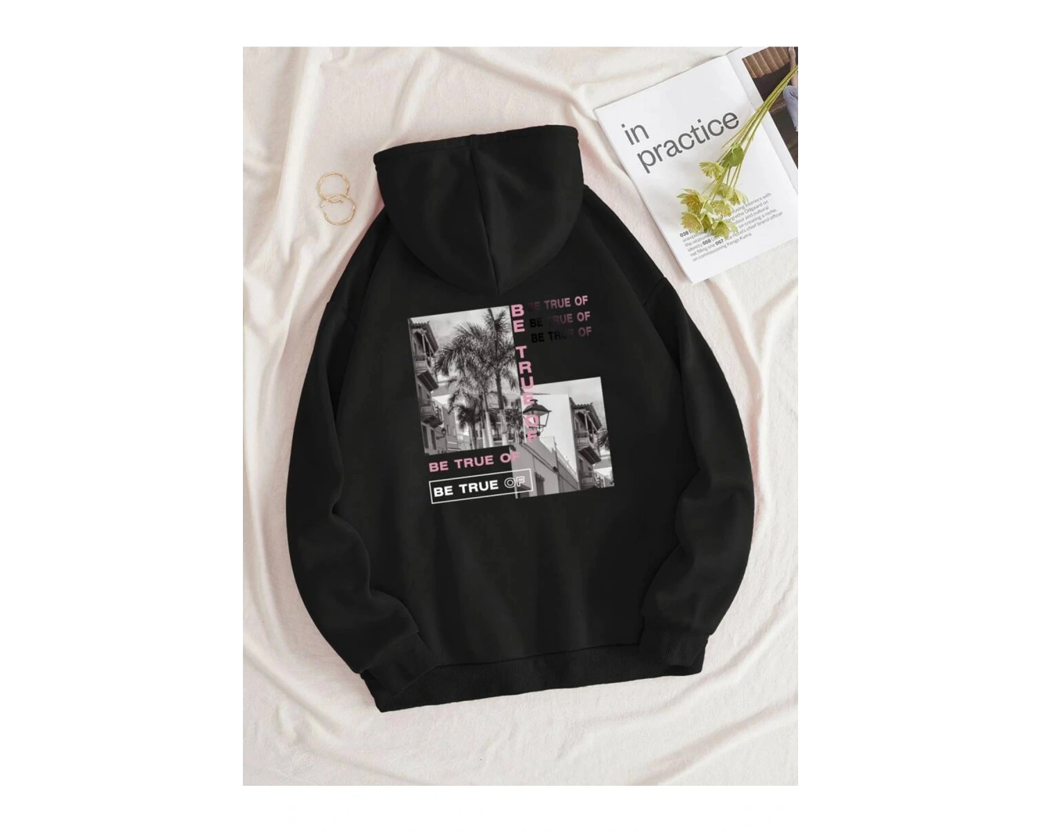 BE TRUE Renkli Oversize Kapüşonlu Sweatshirt Beyaz