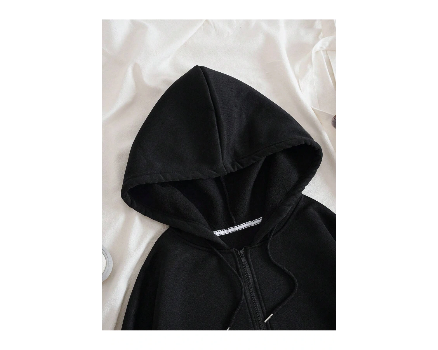 Bear And Heart Print Zip Up Lined Drawstring Hoodie Siyah