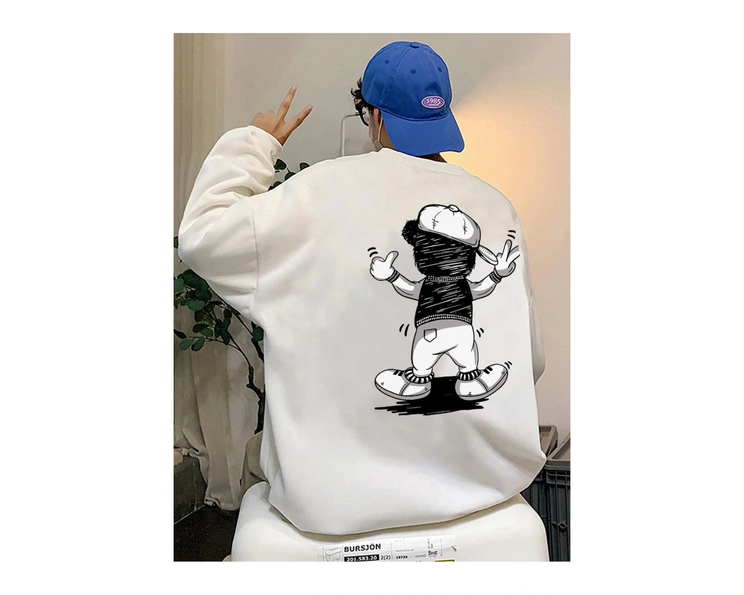 BEAR Oversize Bisiklet Yaka Pamuklu Sweatshirt Beyaz