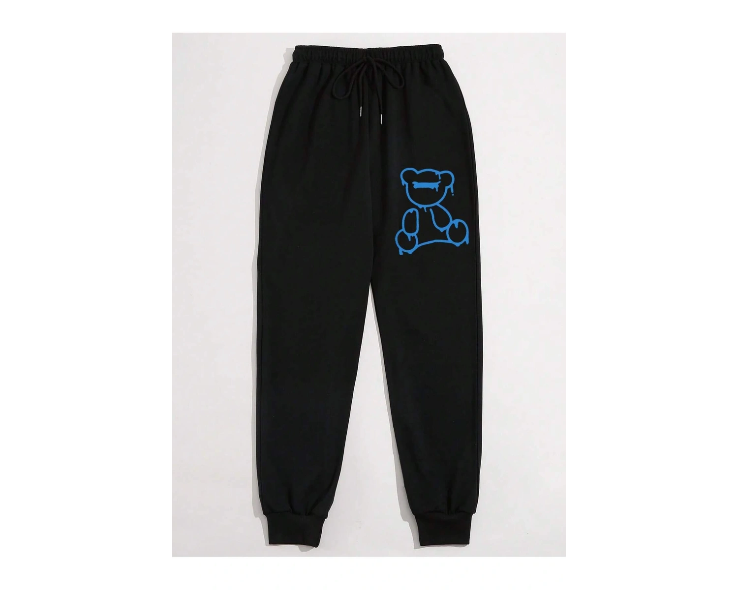 Bear Print Drawstring Waist 4 Mevsim Eşofman