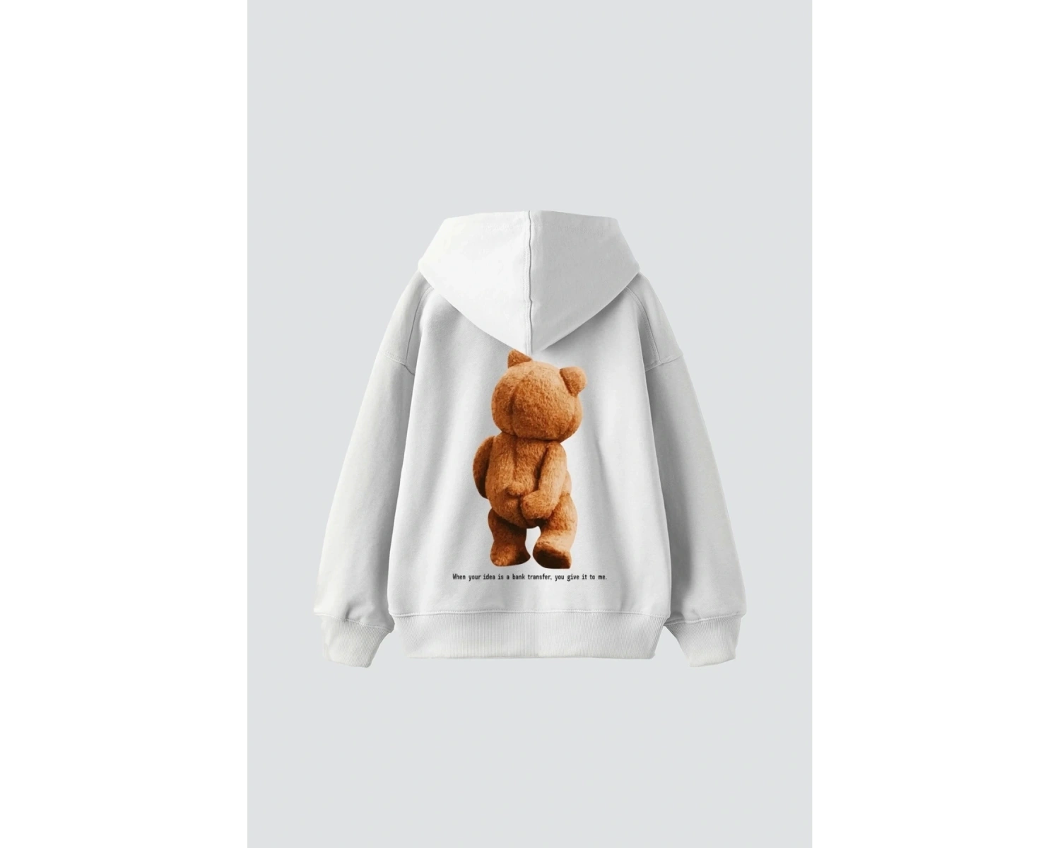 Bear Sırt Baskılı Oversize Unisex Beyaz