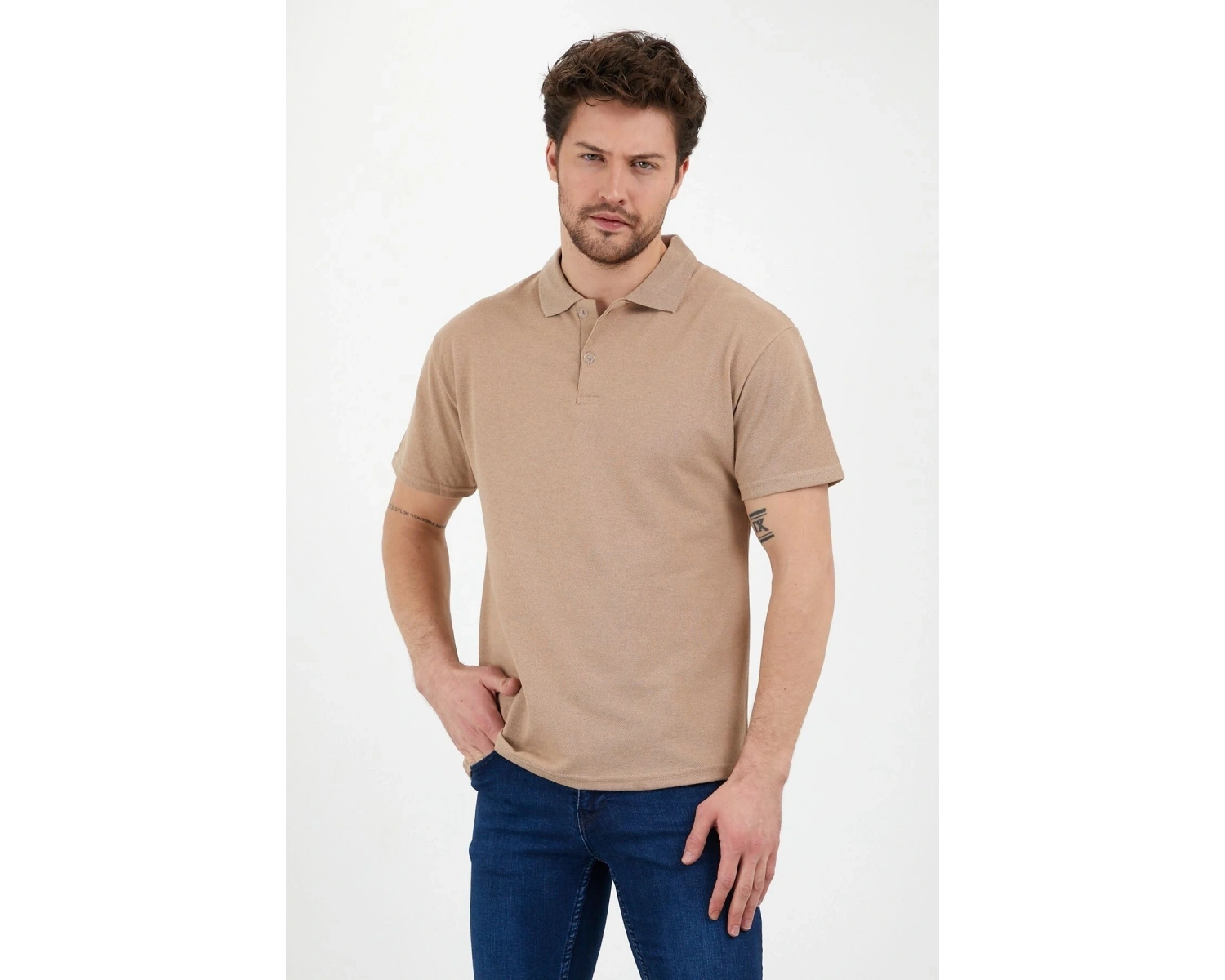 Bej Dar/slim Fitt Polo Yaka Tshirt