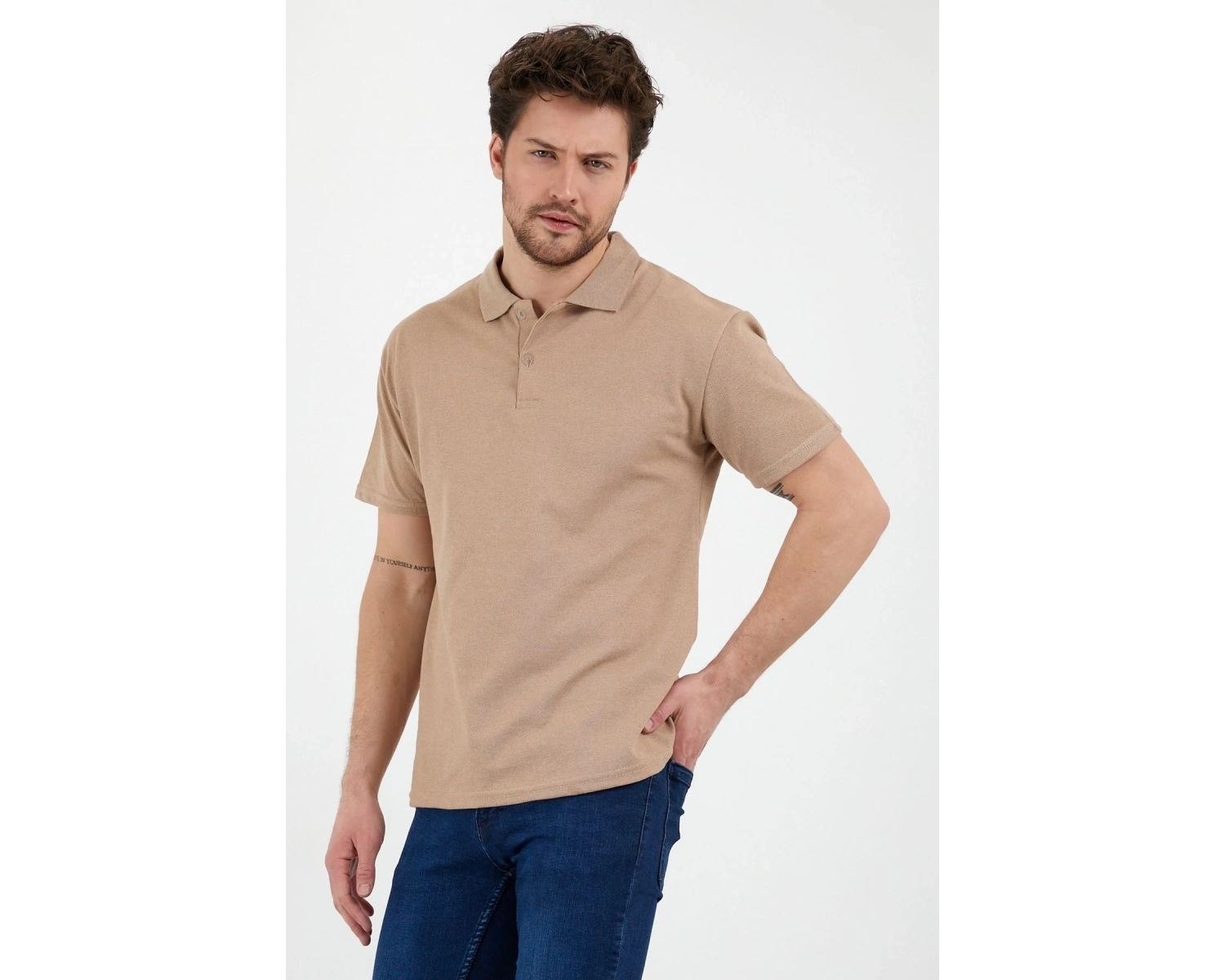 Bej Dar/slim Fitt Polo Yaka Tshirt